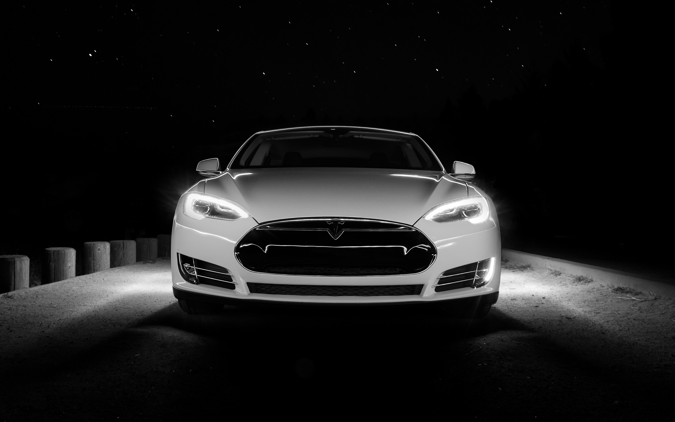 General 2560x1600 car Tesla Model S night Tesla vehicle monochrome
