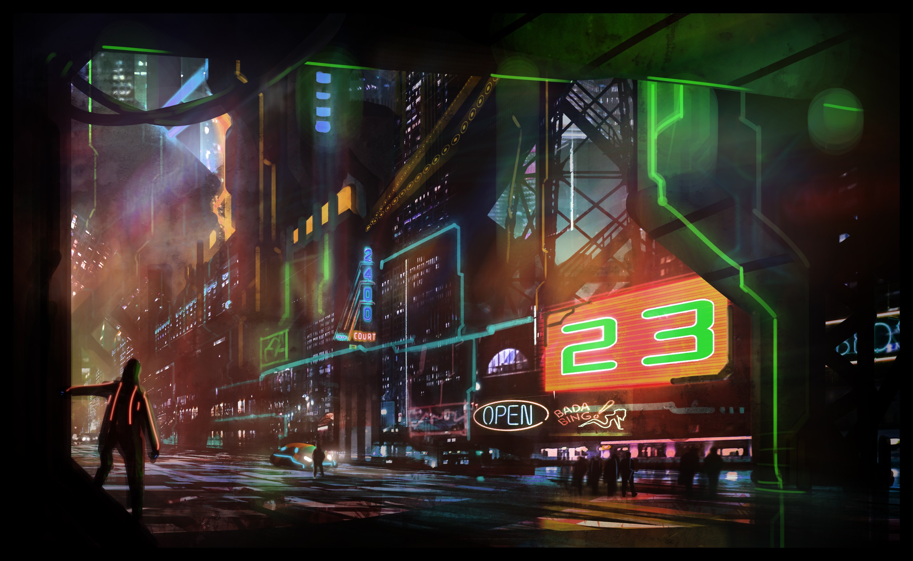 General 3090x1899 cityscape futuristic artwork science fiction digital art numbers street