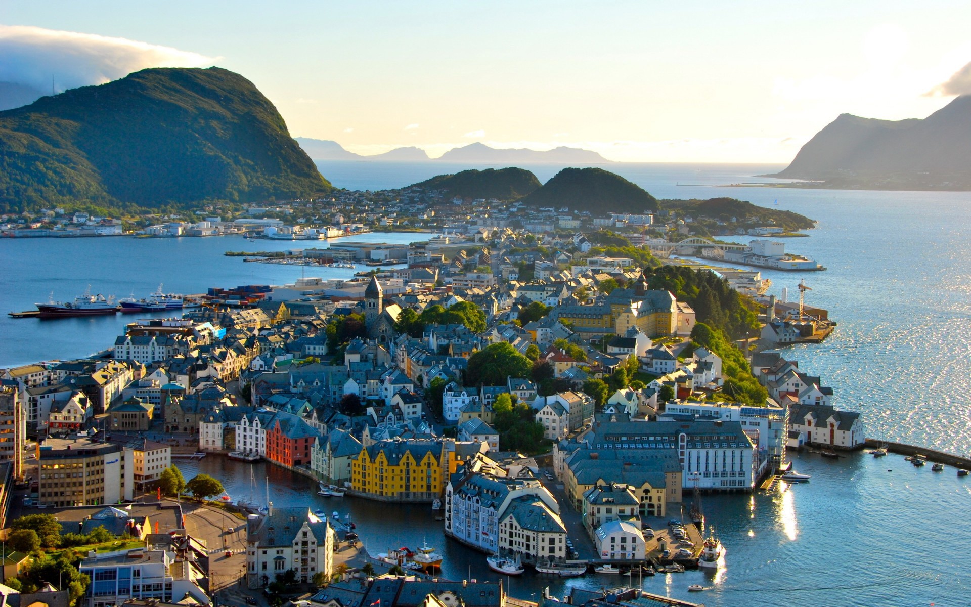 General 1920x1200 Norway city cityscape sea nordic landscapes aerial view Ålesund