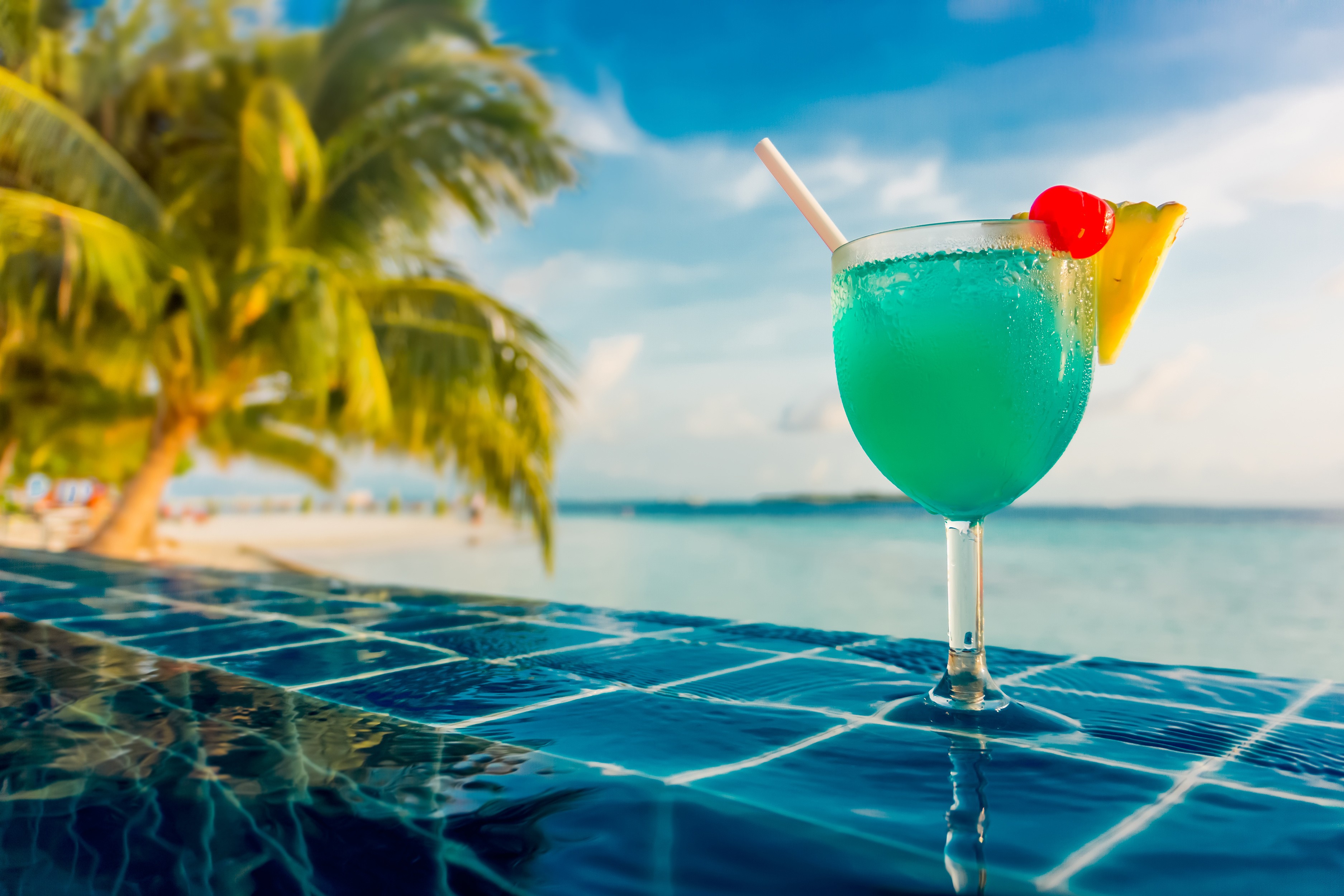 General 3750x2500 cocktails sea swimming pool palm trees tropical food drinking glass