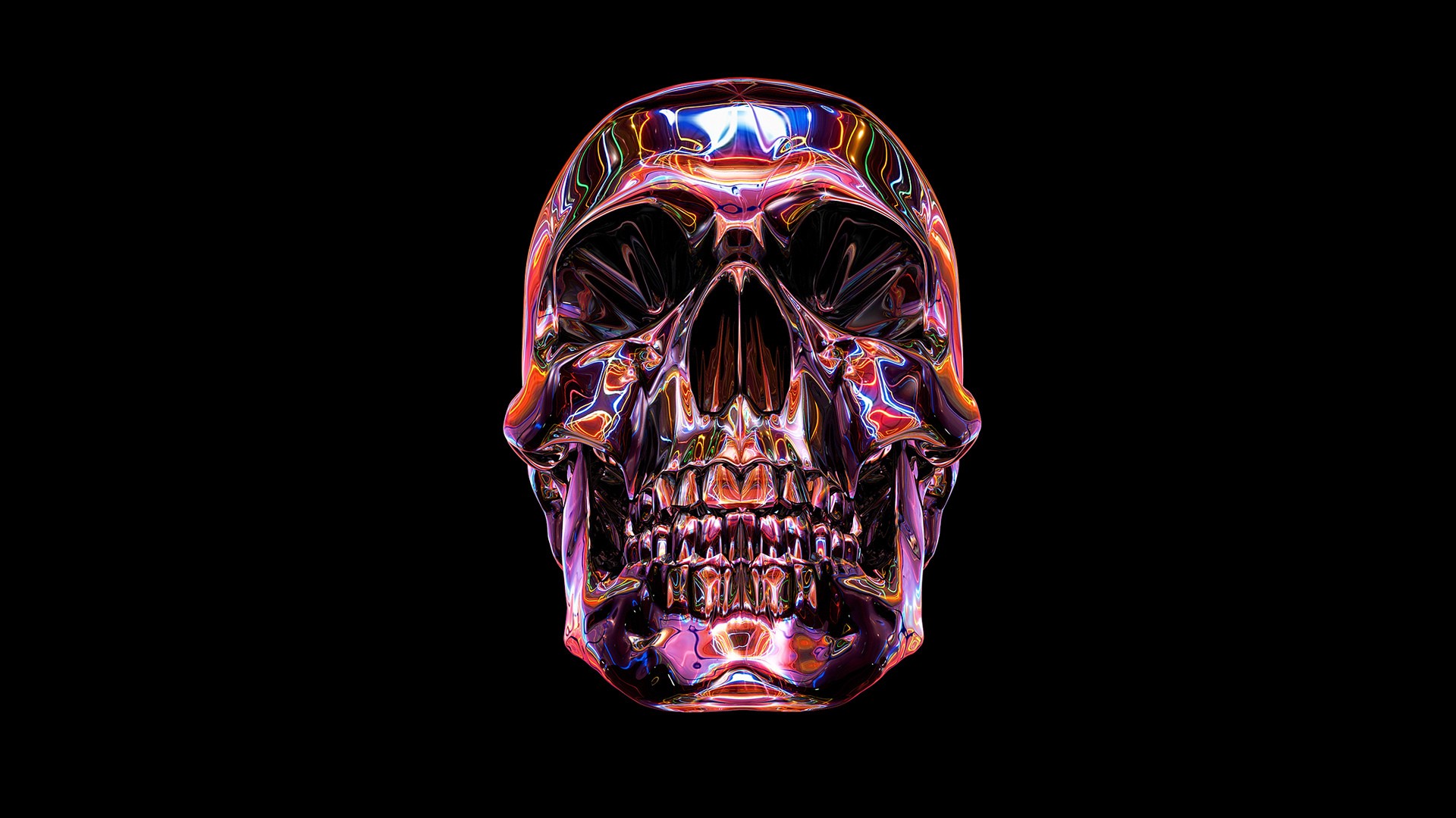 General 1920x1080 artwork skull pink black background digital art simple background