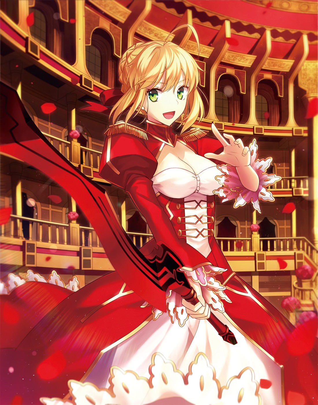 Anime 1100x1400 Fate series anime girls Nero Claudius boobs open mouth blonde sword red dress women with swords dress anime