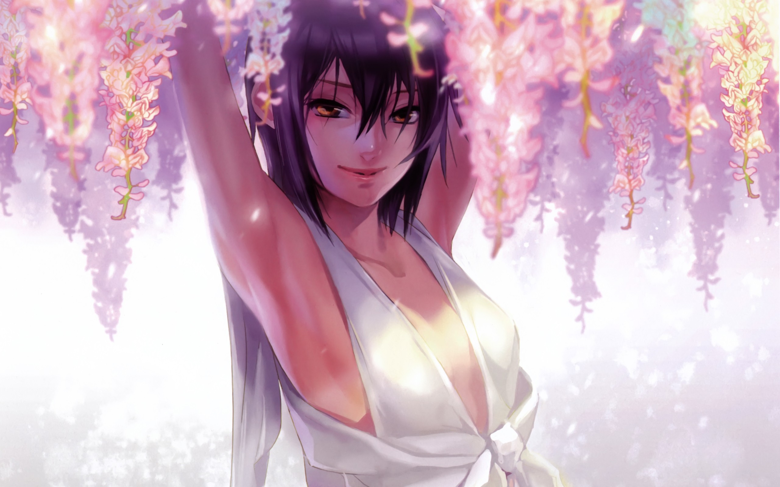 Anime 2560x1600 anime girls flowers plants anime arms up women looking at viewer smiling