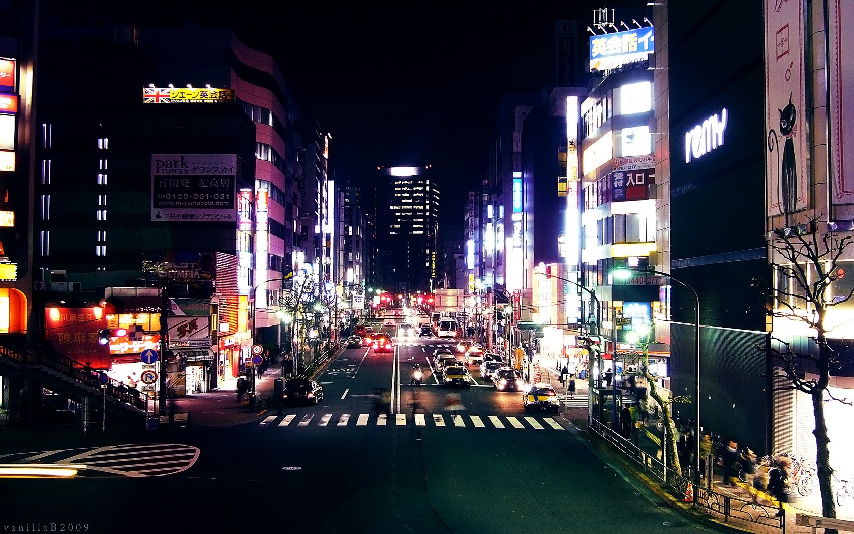 General 1680x1050 Japan night city lights cityscape urban Tokyo Asia 2009 (Year)