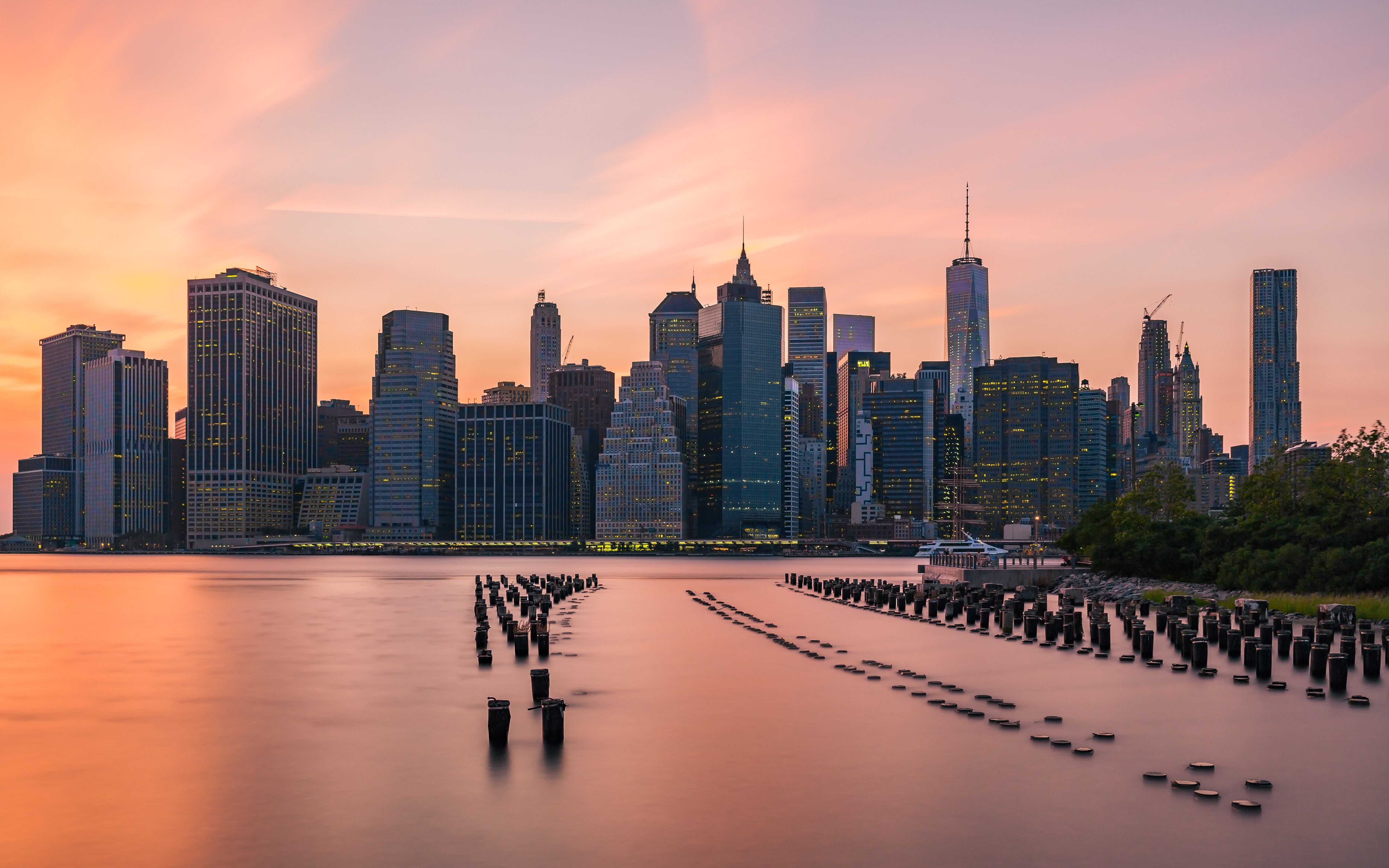 General 5120x3200 city New York City sunset cityscape USA water skyline