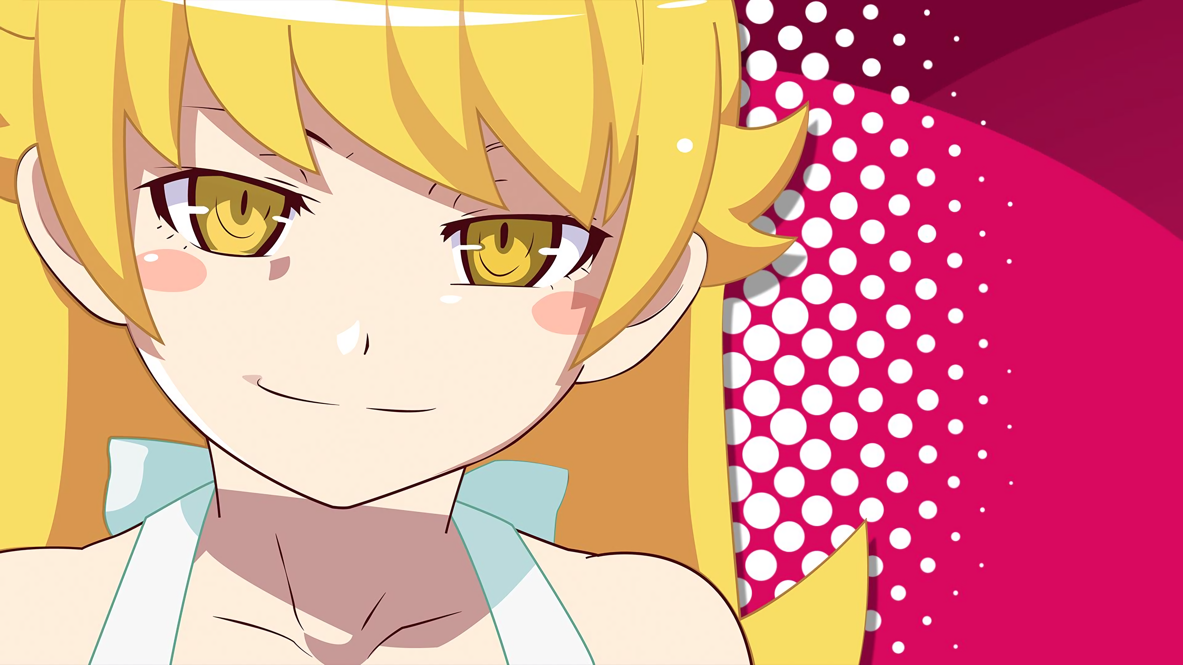 Anime 3840x2160 anime anime girls Oshino Shinobu long hair blonde vector art Monogatari Series face closeup yellow eyes