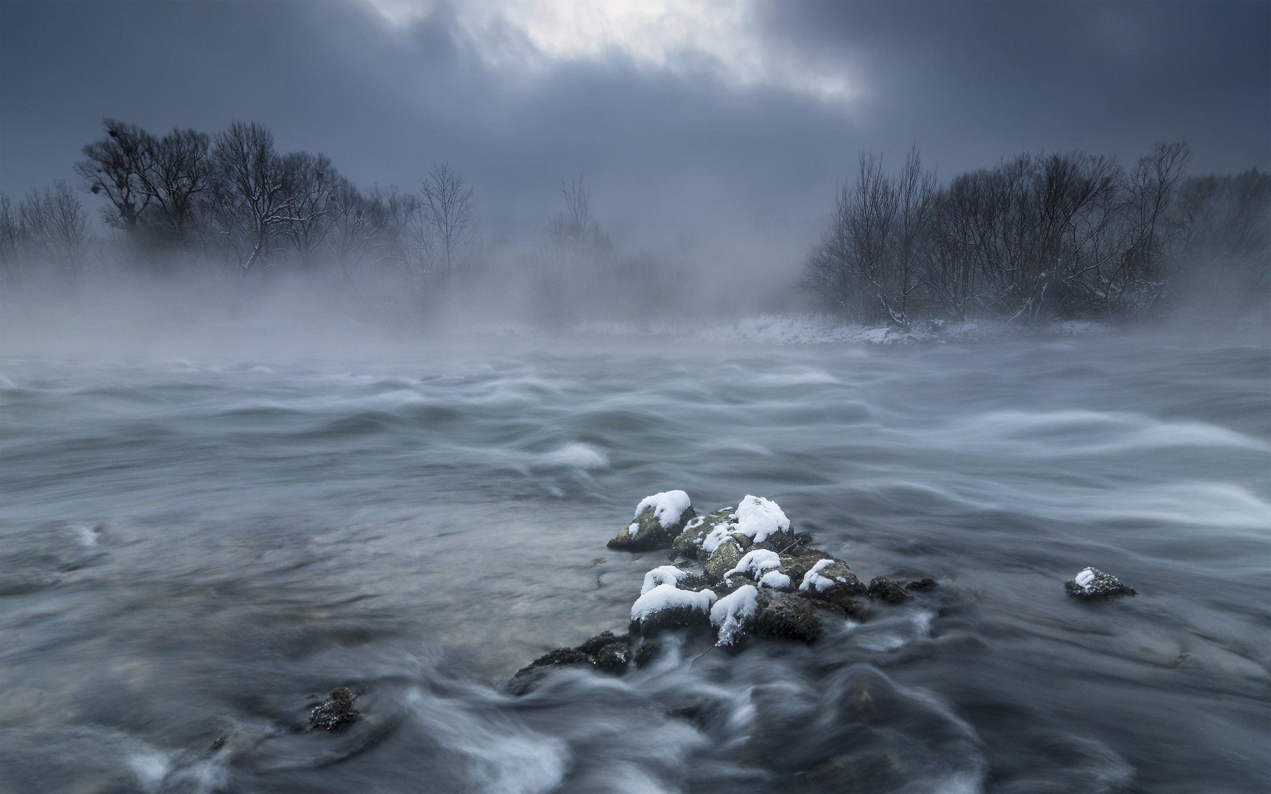 General 2500x1563 nature landscape river winter mist morning snow cold frost outdoors