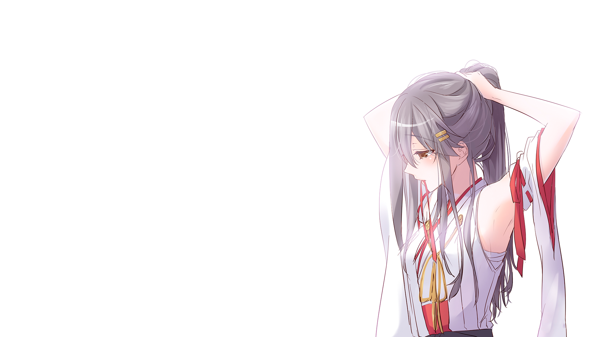 Anime 1920x1080 anime girls anime Kantai Collection Haruna (KanColle) simple background long hair gray hair white background hair in face