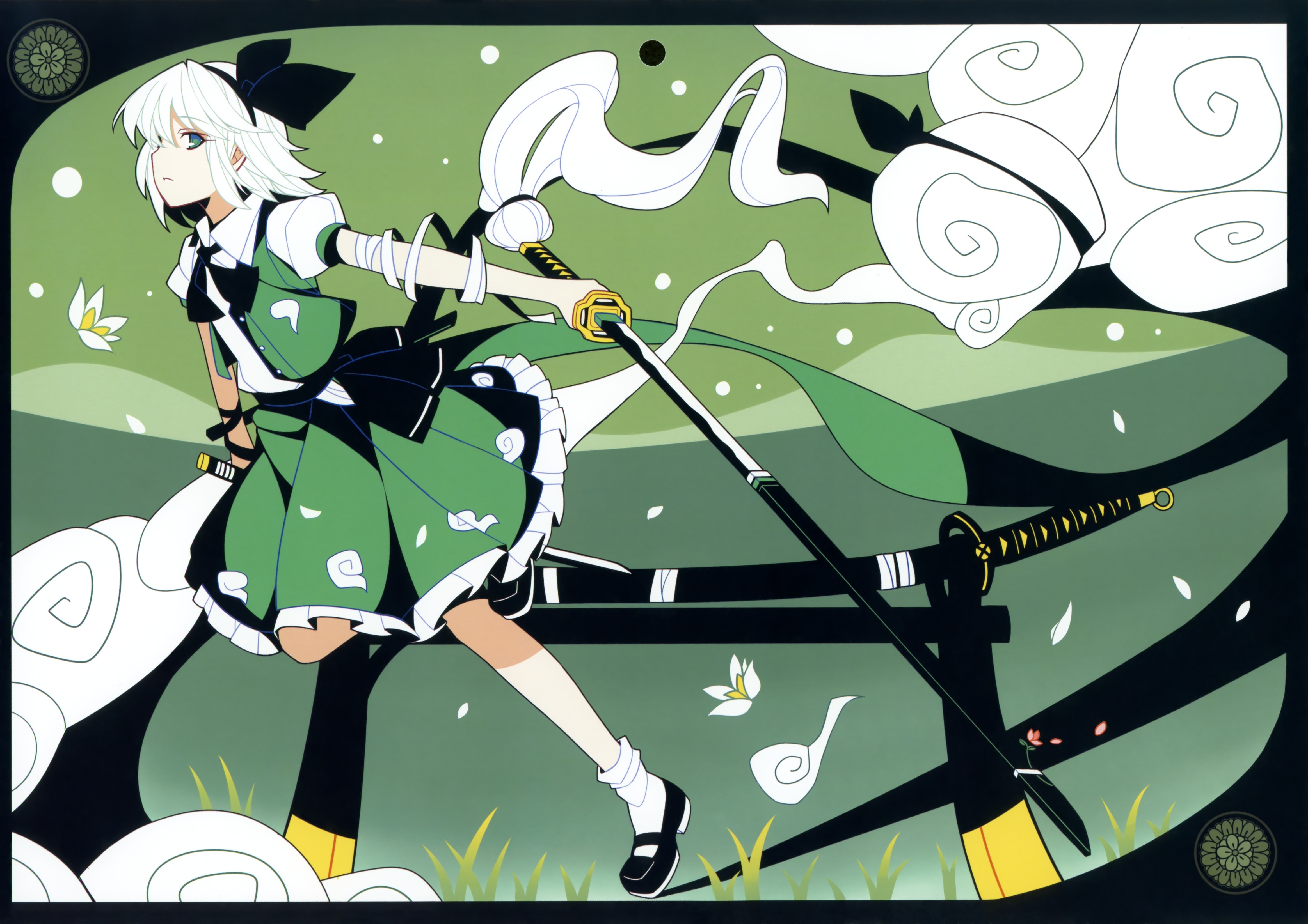 Anime 4660x3294 anime girls Konpaku Youmu Touhou anime dress green dress sword women with swords weapon blue eyes