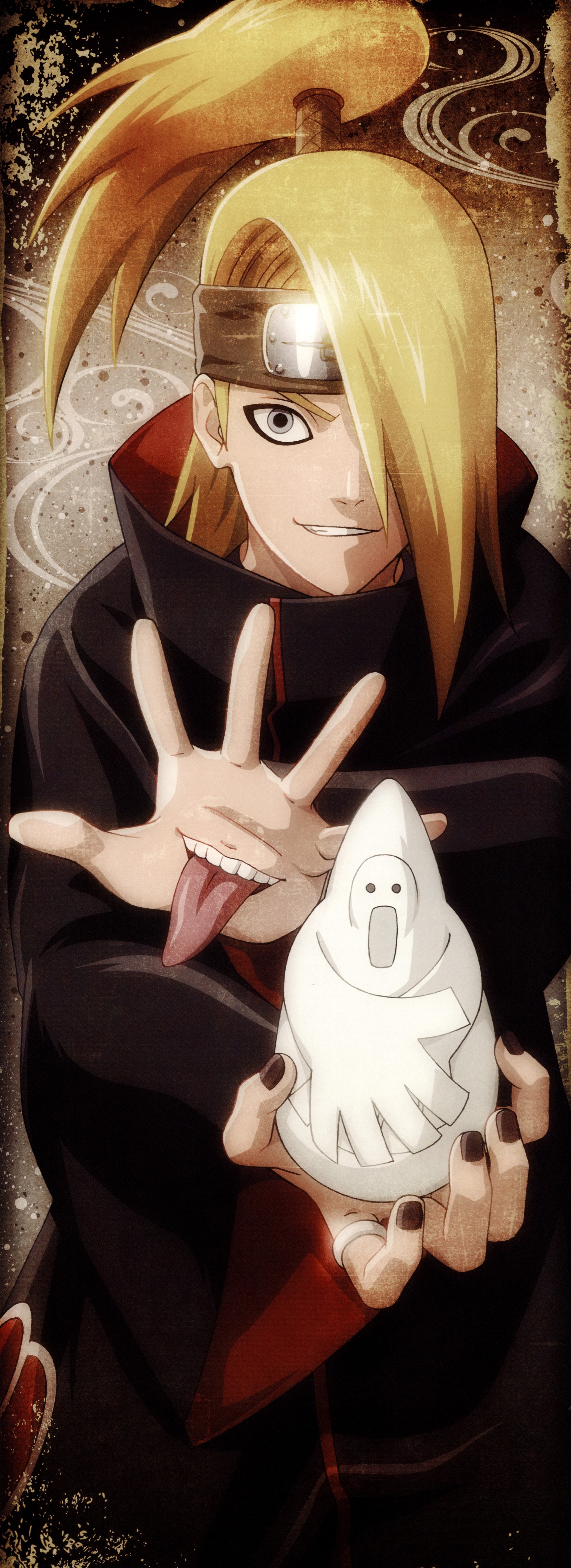 Anime 2113x5800 Naruto Shippuden Deidara Akatsuki tongues blonde hair over one eye anime
