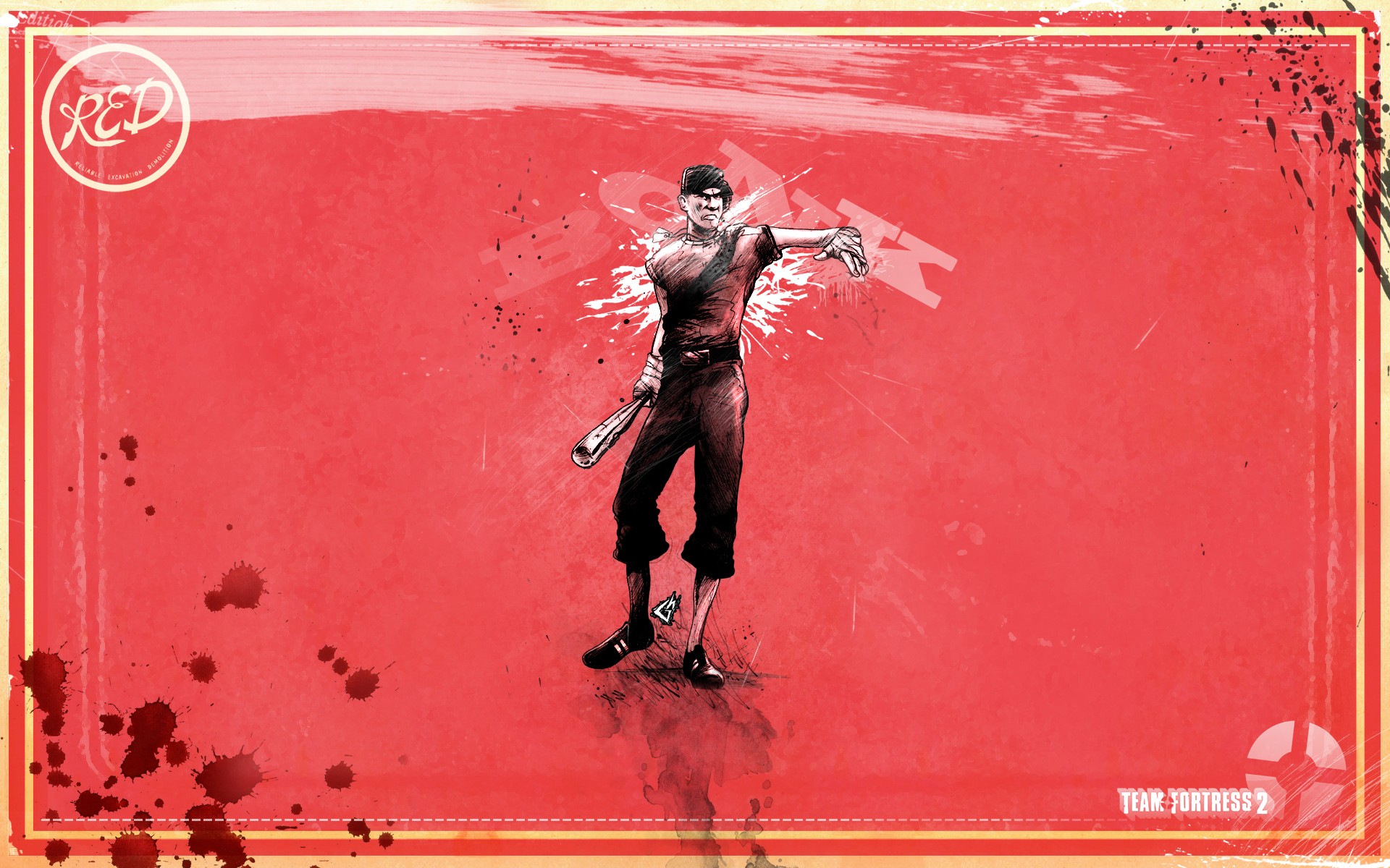 General 1920x1200 Team Fortress 2 baseball bat red background PC gaming video game art