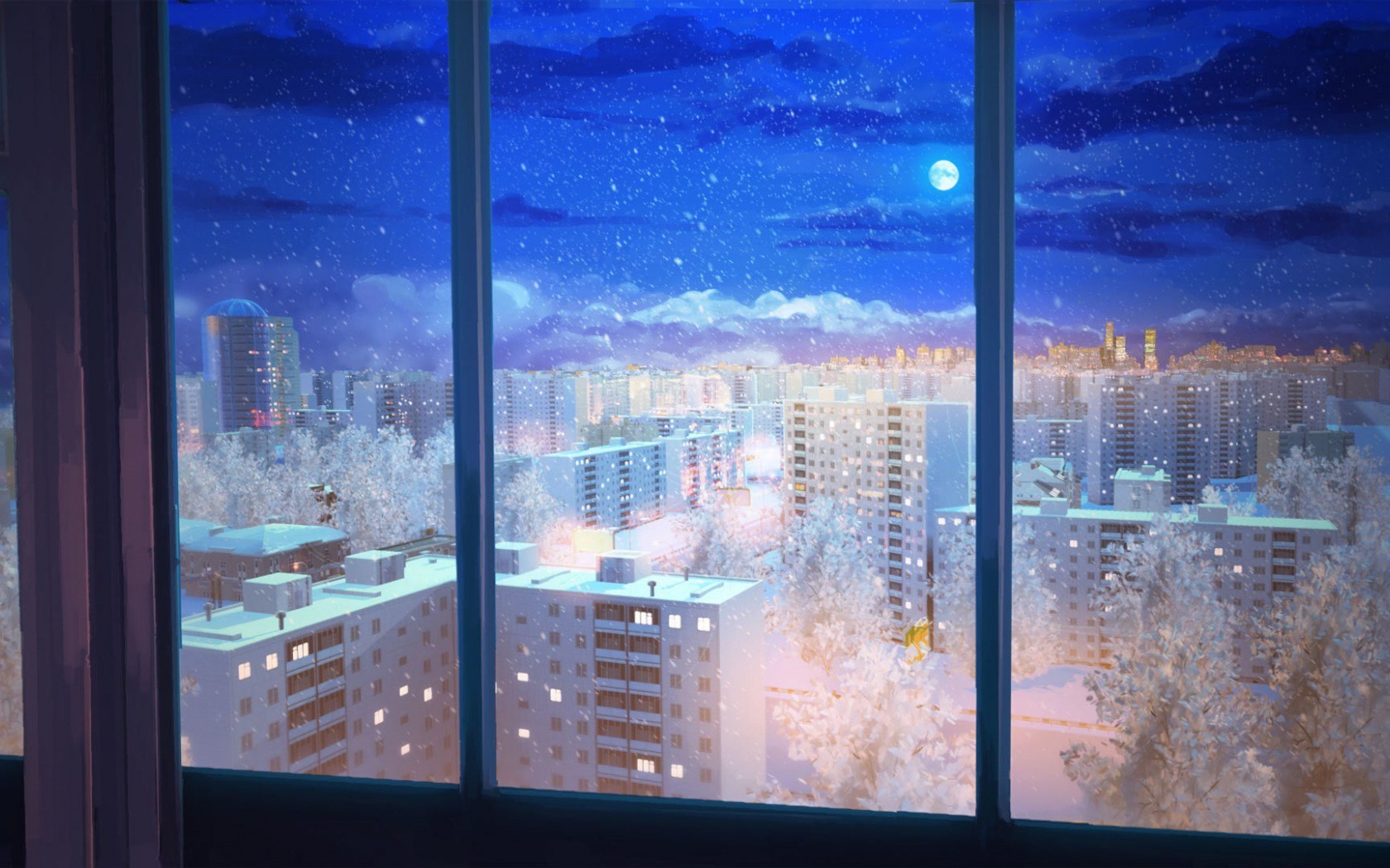Anime 1680x1050 Everlasting Summer (visual novel) night sky winter Moon anime city