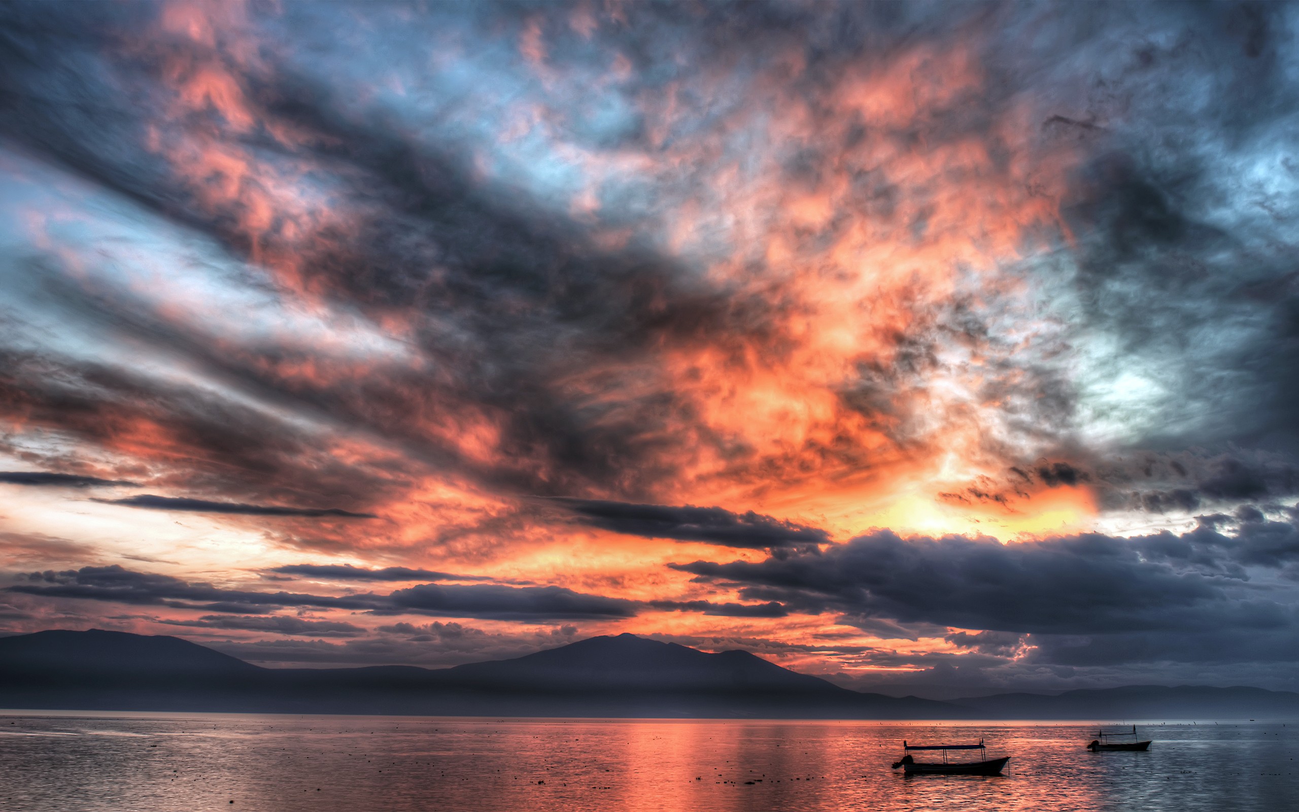 General 2560x1600 lake sunset sky clouds boat sea hills Lake Chapala Mexico vehicle