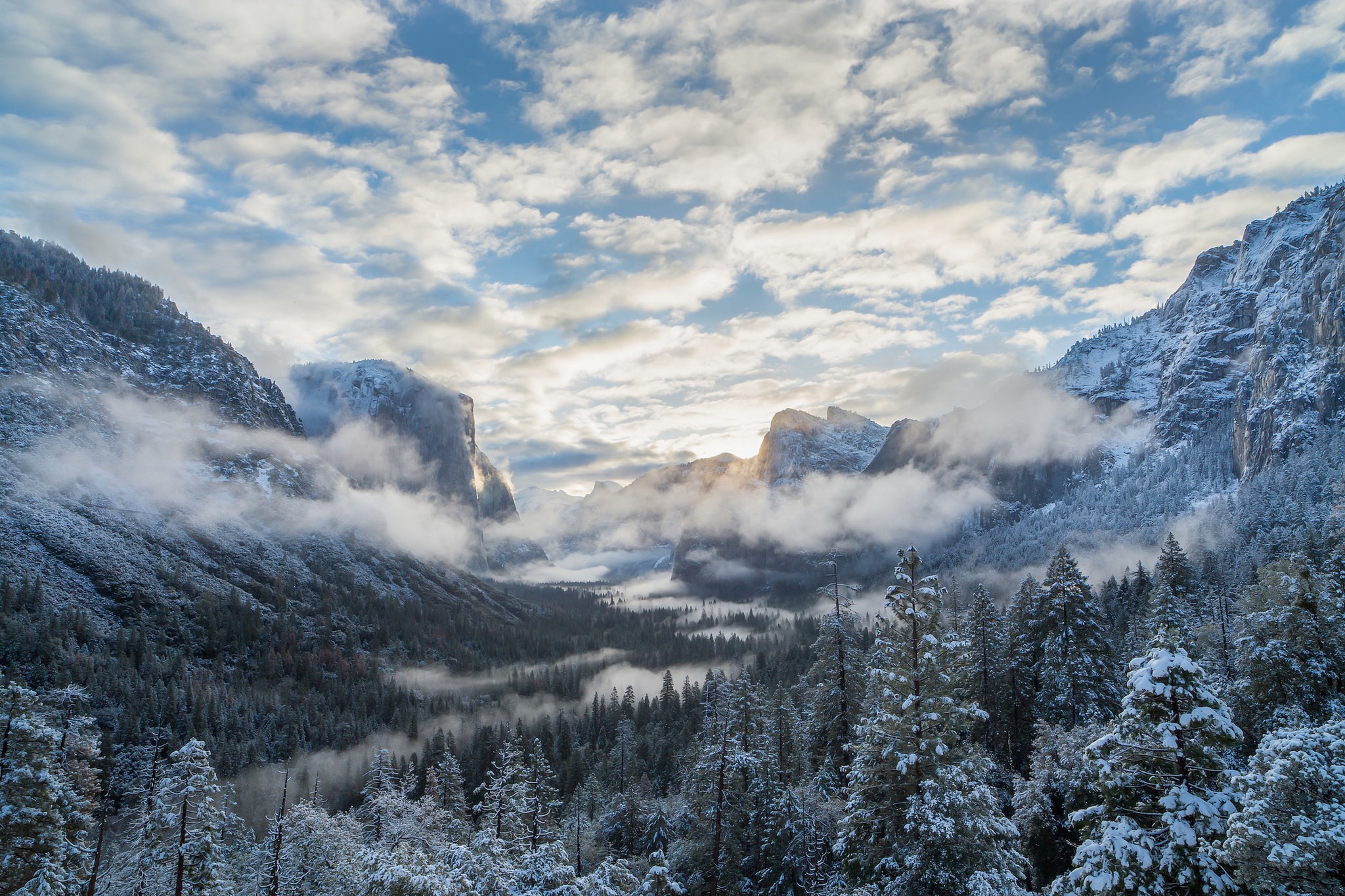 General 2048x1365 Yosemite National Park nature landscape USA winter cold ice snow outdoors sky clouds California