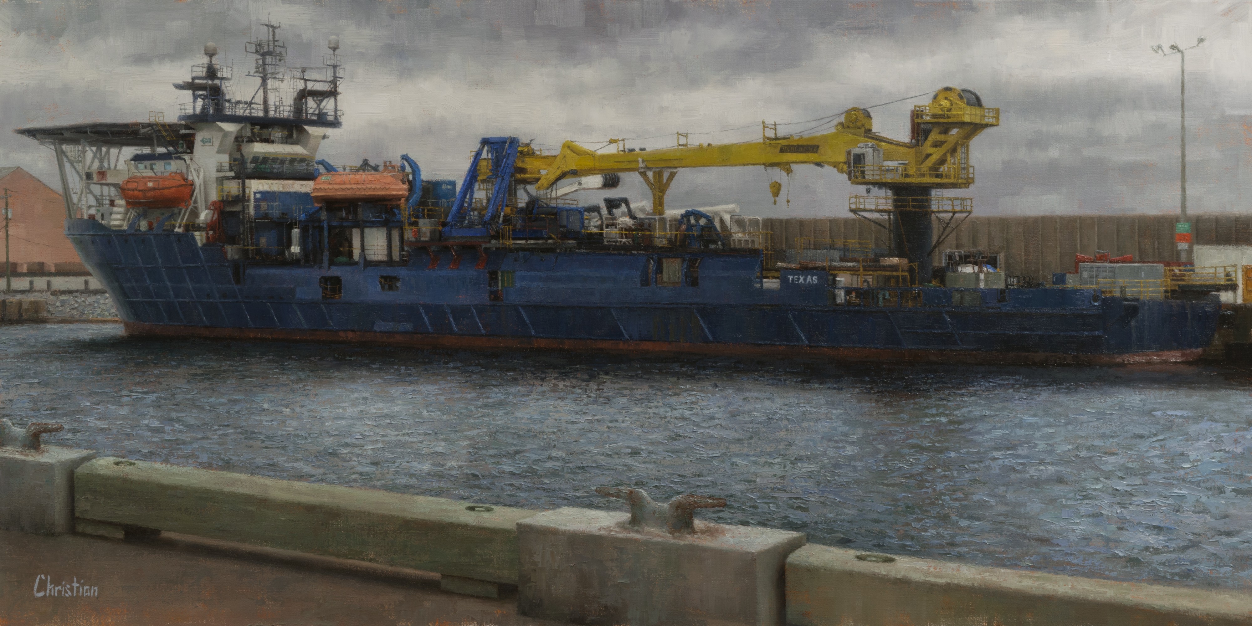 General 4000x2000 painting ship ports merchant ship vehicle artwork watermarked digital art water sky clouds overcast