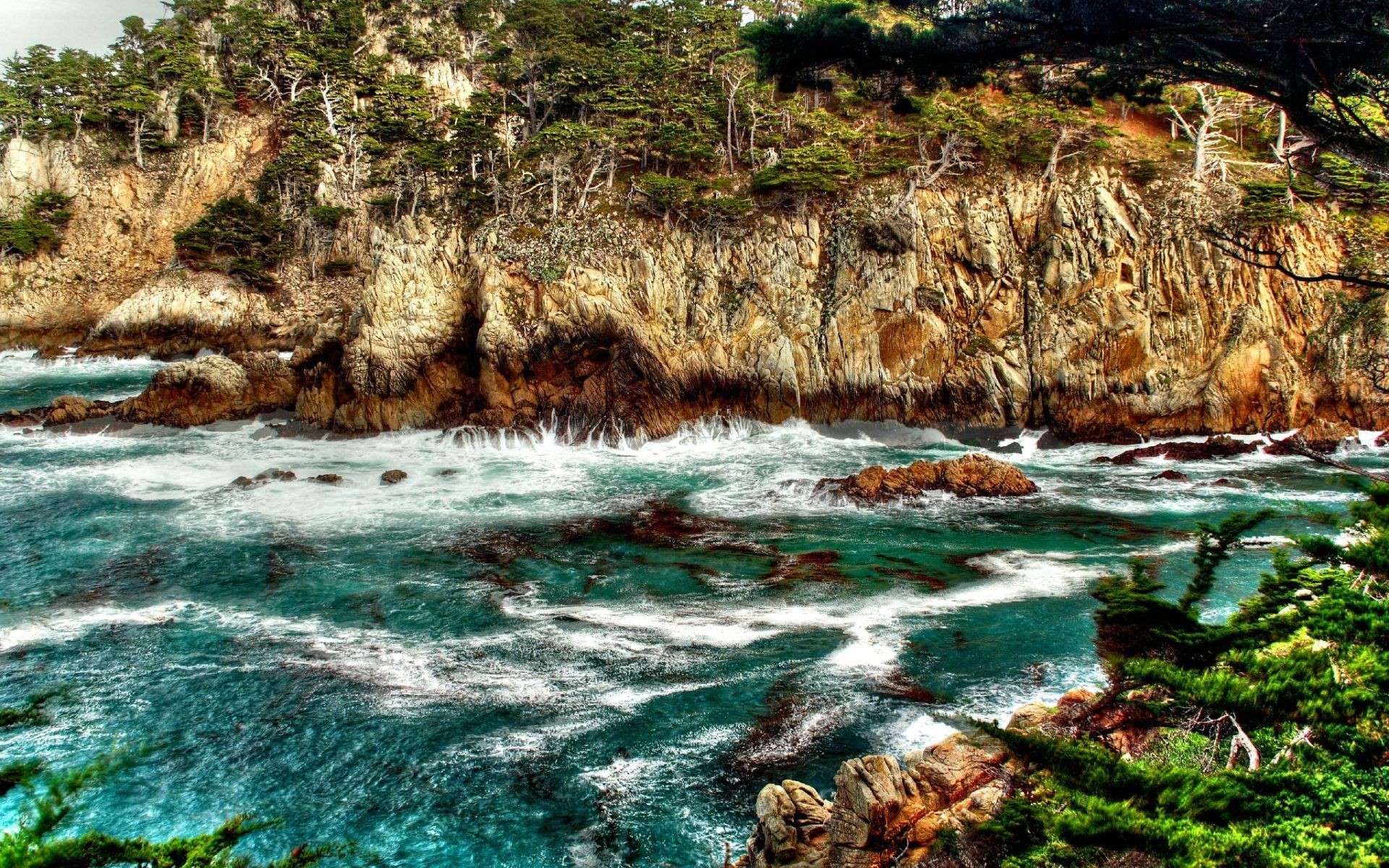 General 1920x1200 nature HDR cliff sea waves coast