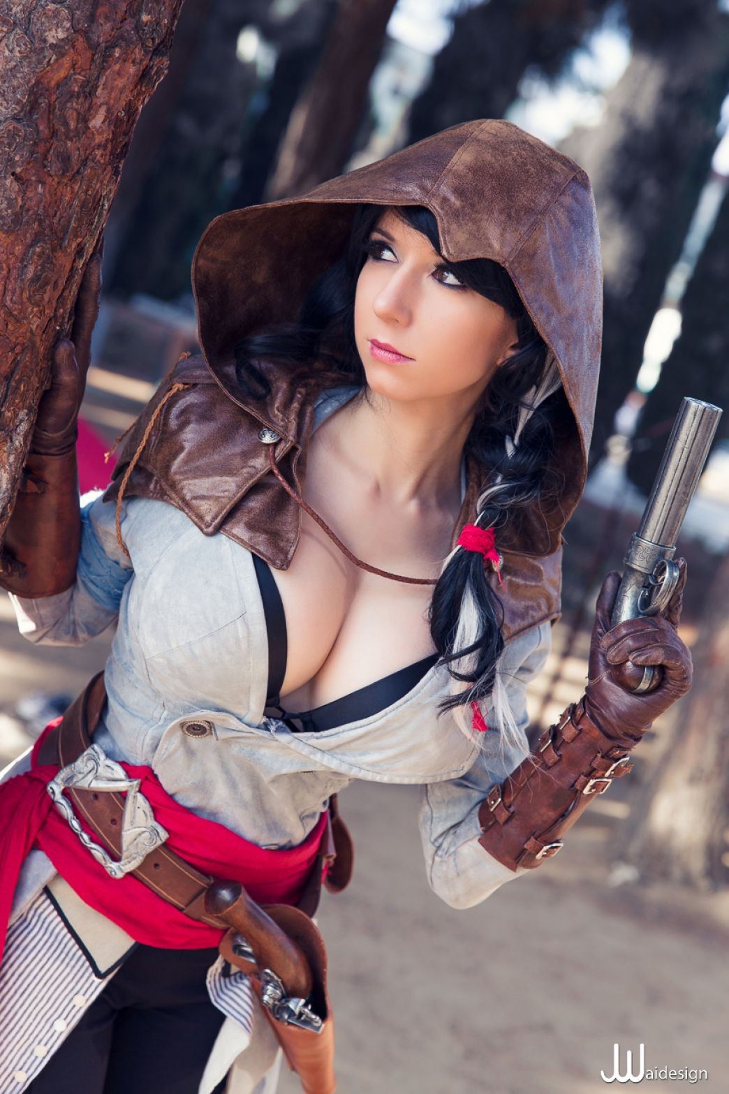 People 1044x1567 cosplay women boobs gun model Assassin's Creed big boobs Riki Le Cotey costumes cleavage girls with guns hoods video game girls weapon