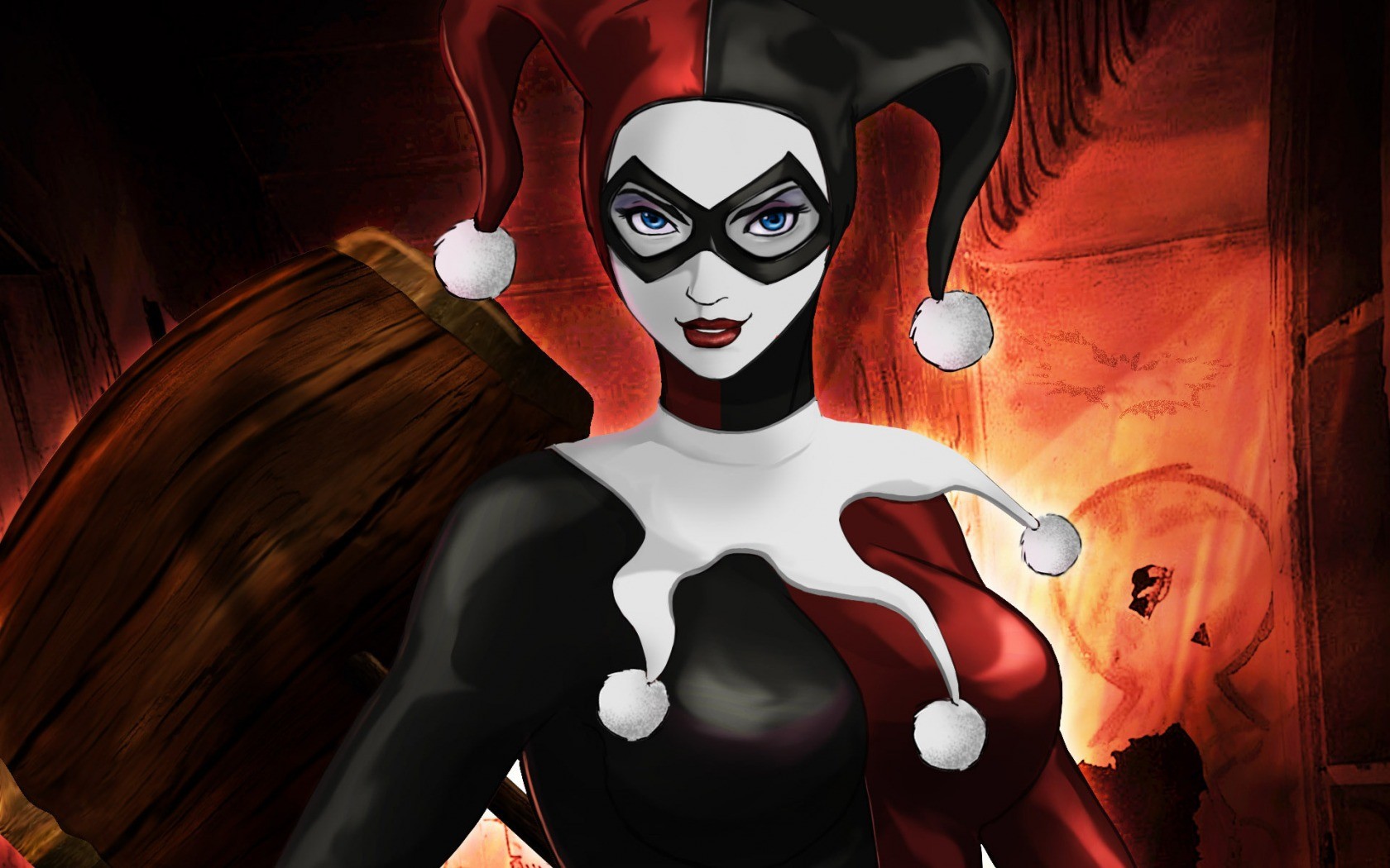 General 1680x1050 Harley Quinn Batman DC Comics digital art women mask villains boobs big boobs red lipstick looking at viewer