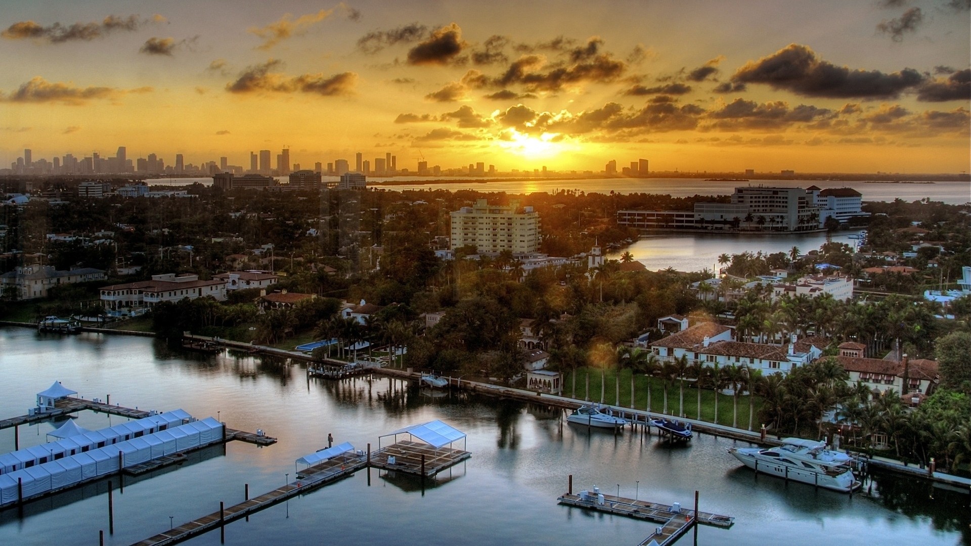 General 1920x1080 landscape city cityscape Miami sunset bay USA
