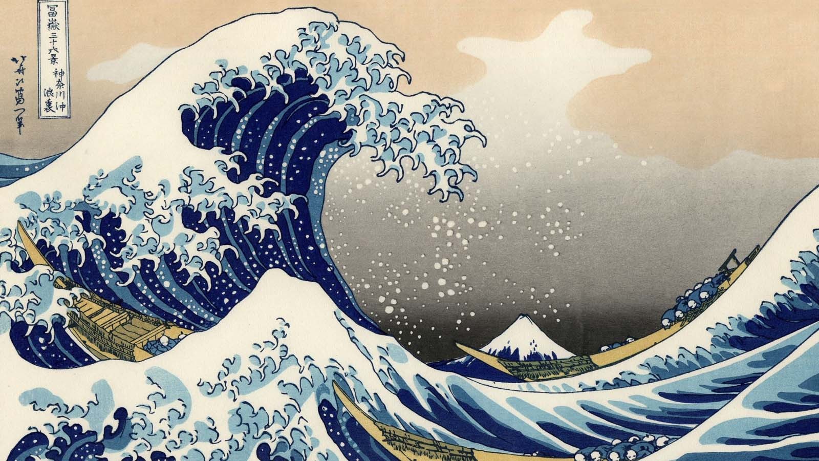 General 1600x900 The Great Wave of Kanagawa artwork sea waves Japanese Ukiyo-e water