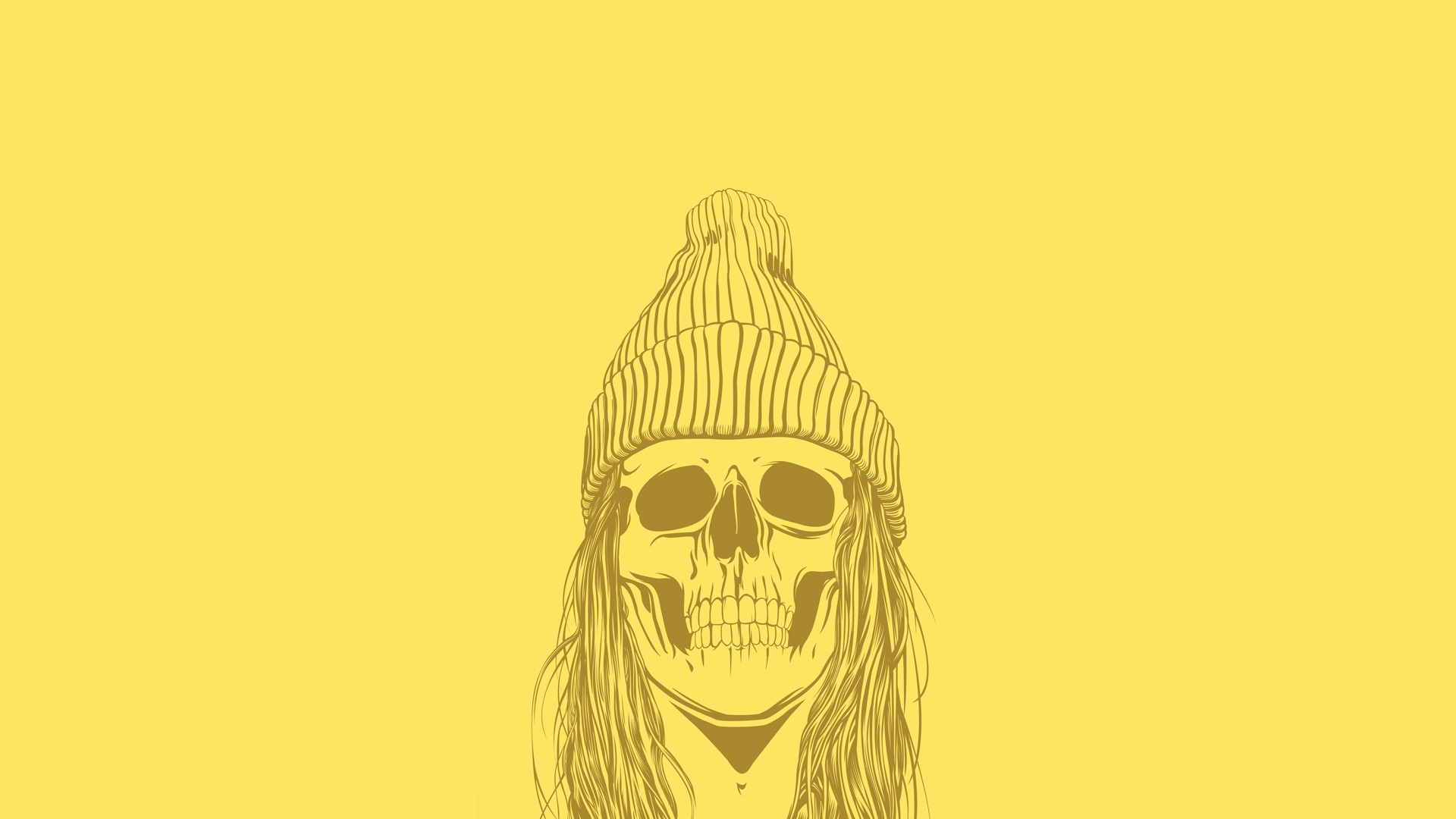General 1920x1080 minimalism hat yellow background skull long hair wool cap simple background