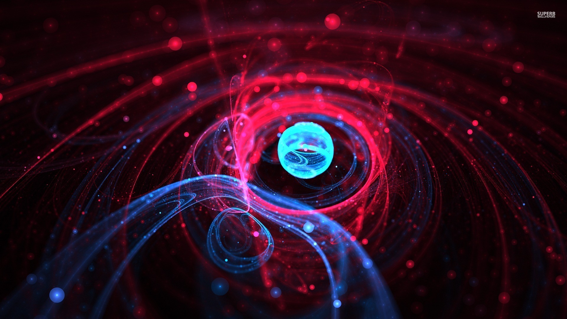 General 1920x1080 Plexus atoms orbits nuclear electrons protons neutrons lights digital art red