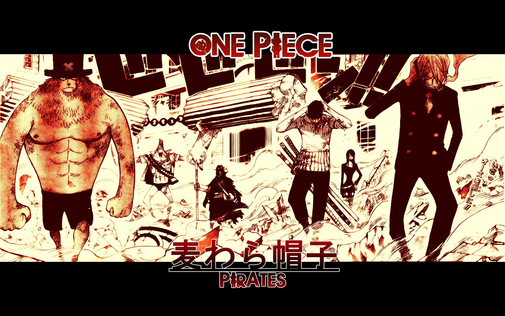 Anime 1680x1050 One Piece pirates strawhat pirates Roronoa Zoro Franky Sanji Usopp Tony Tony Chopper anime