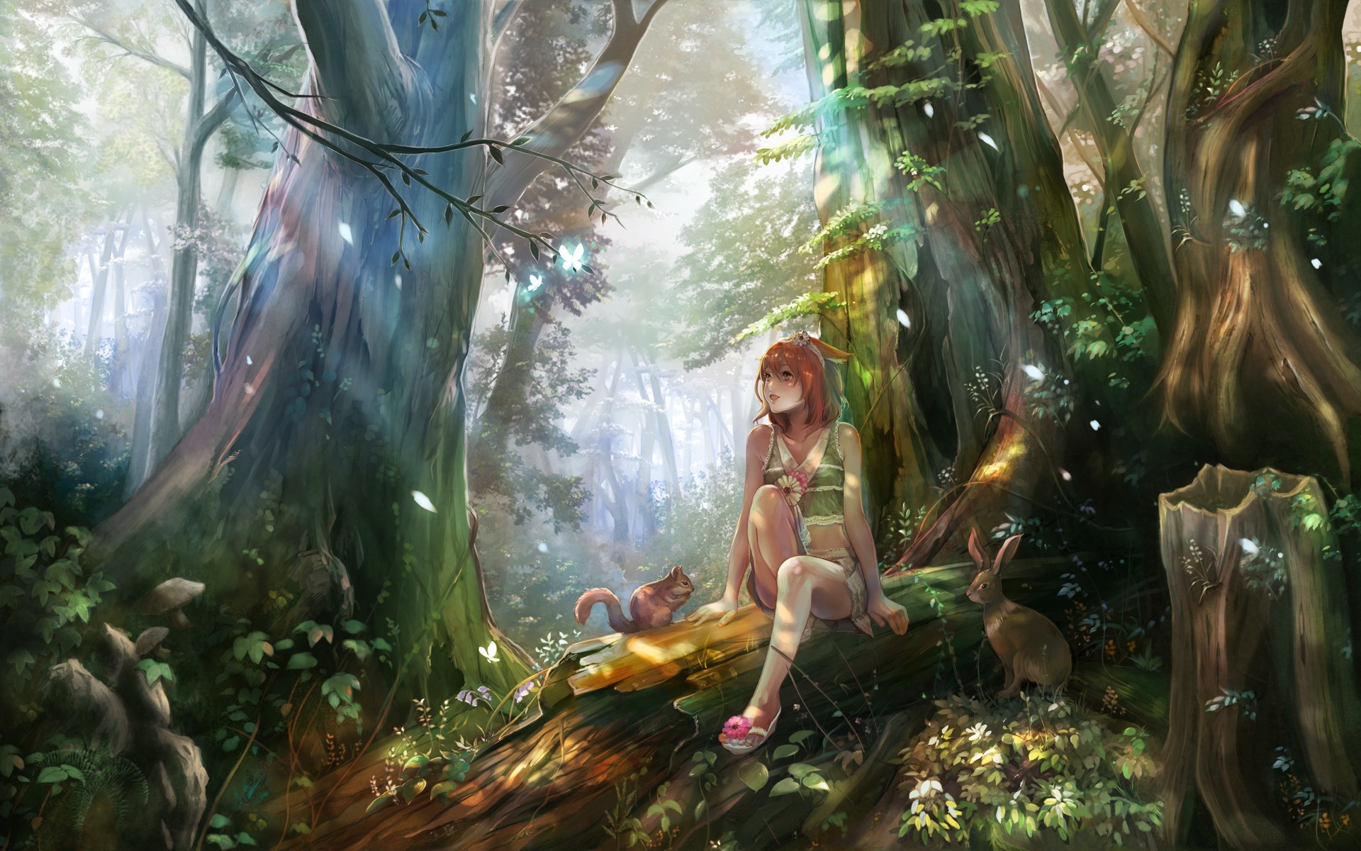 Anime 1920x1200 anime anime girls forest nature fantasy art forest clearing redhead original characters