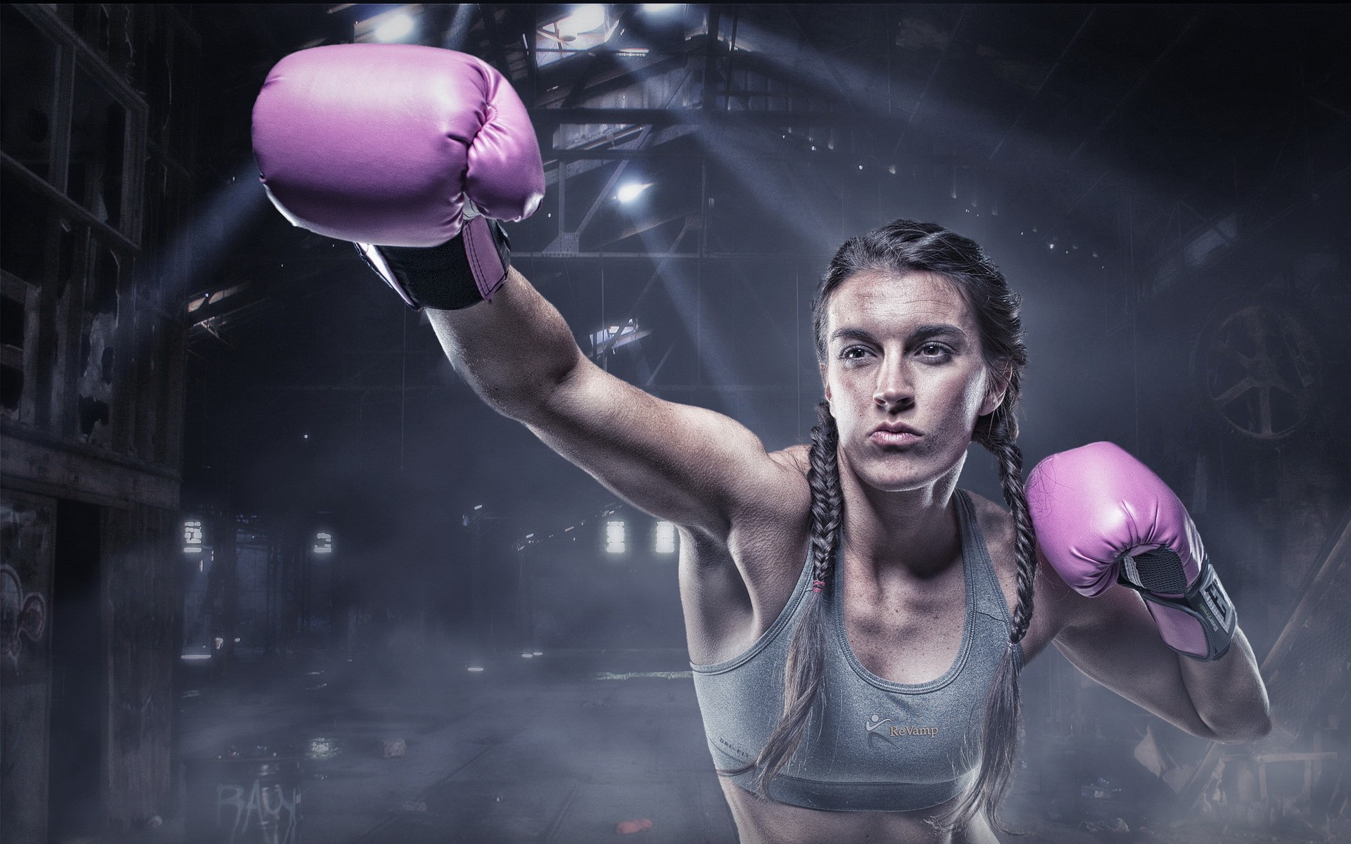 People 1920x1200 boxing women sports bra boxing gloves HDR sun rays sport