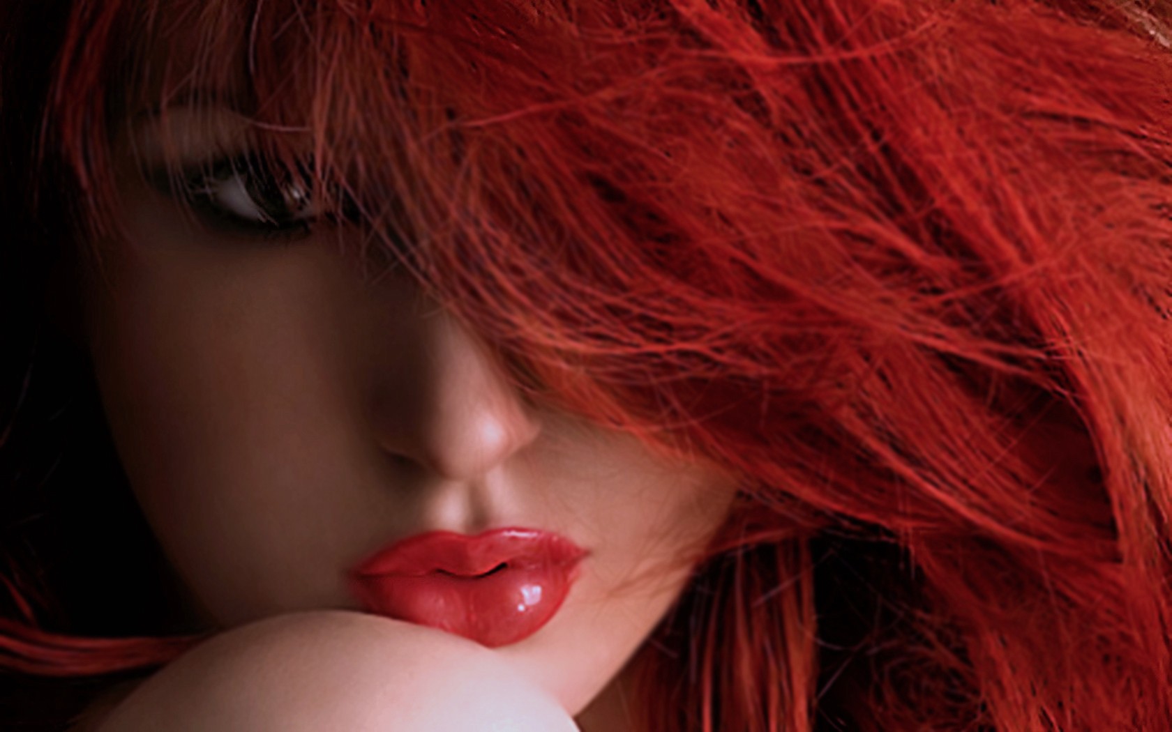 Dyed Hair Lips Redhead Face Women Red Lipstick Closeup Makeup