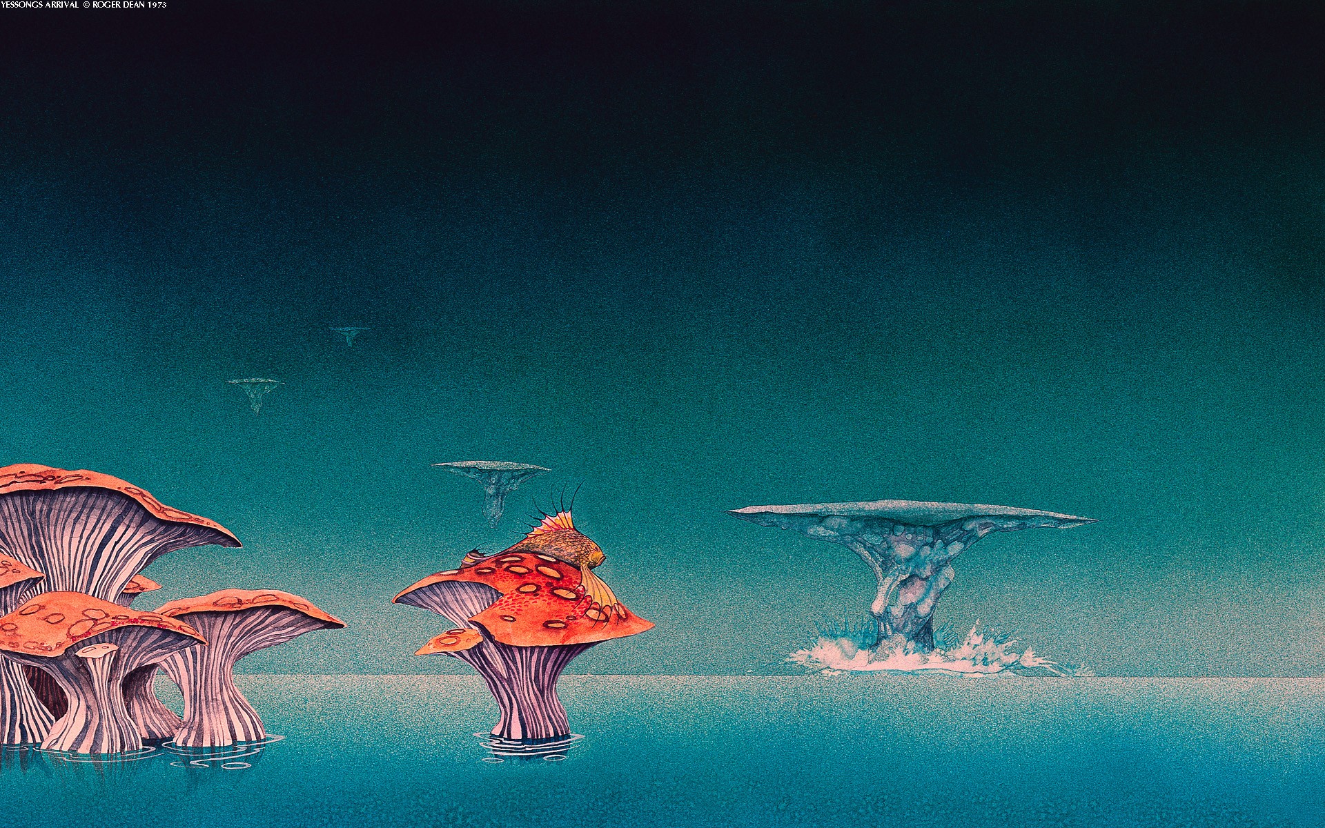 General 1920x1200 landscape illustration fantasy art mushroom sea water fish science fiction Roger Dean