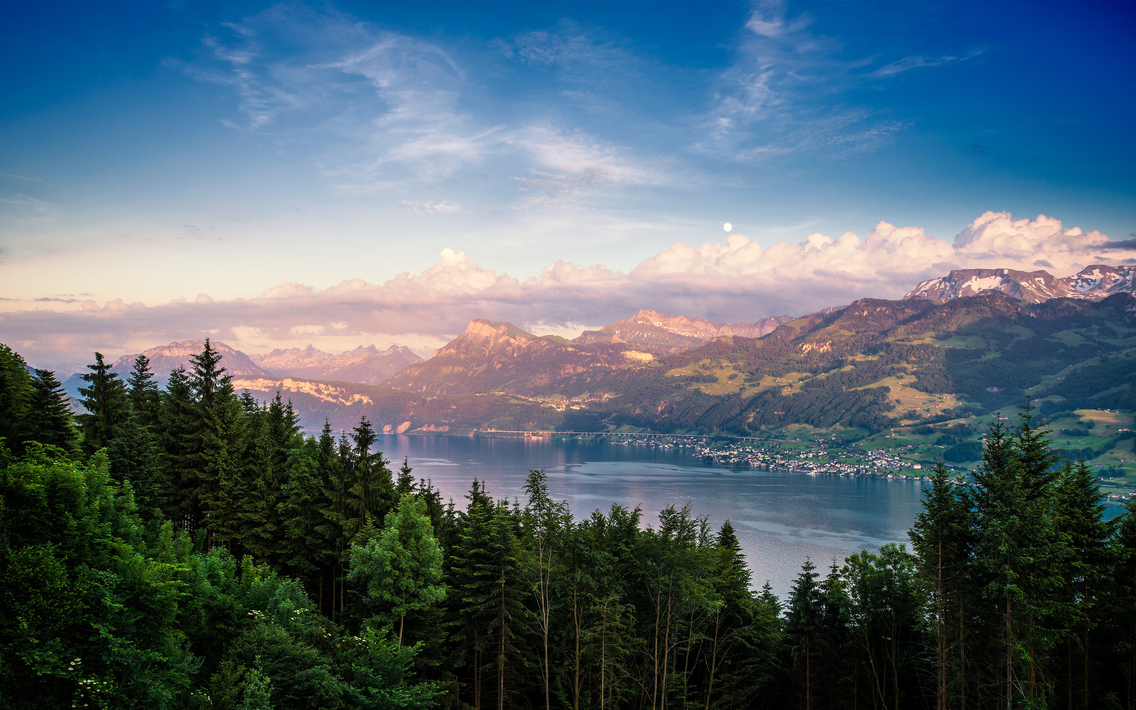 General 3840x2400 lake forest Switzerland Dominic Kamp nature trees mountains outdoors