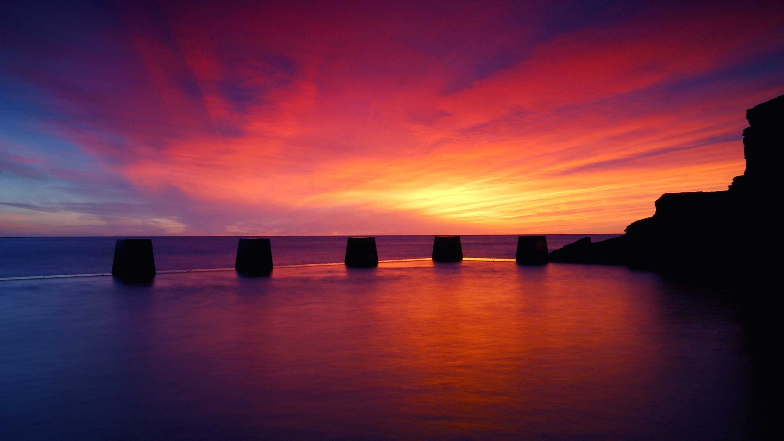 General 2560x1440 sunset sky sea clouds horizon swimming pool water red low light