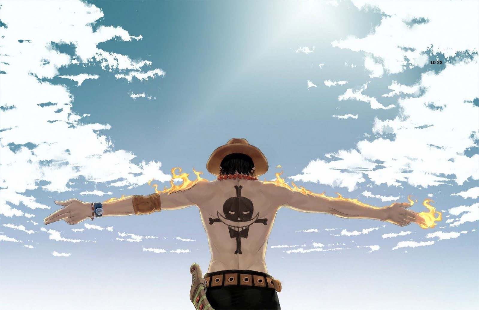 Anime 1600x1034 One Piece Portgas D. Ace anime back hat clouds fire anime boys