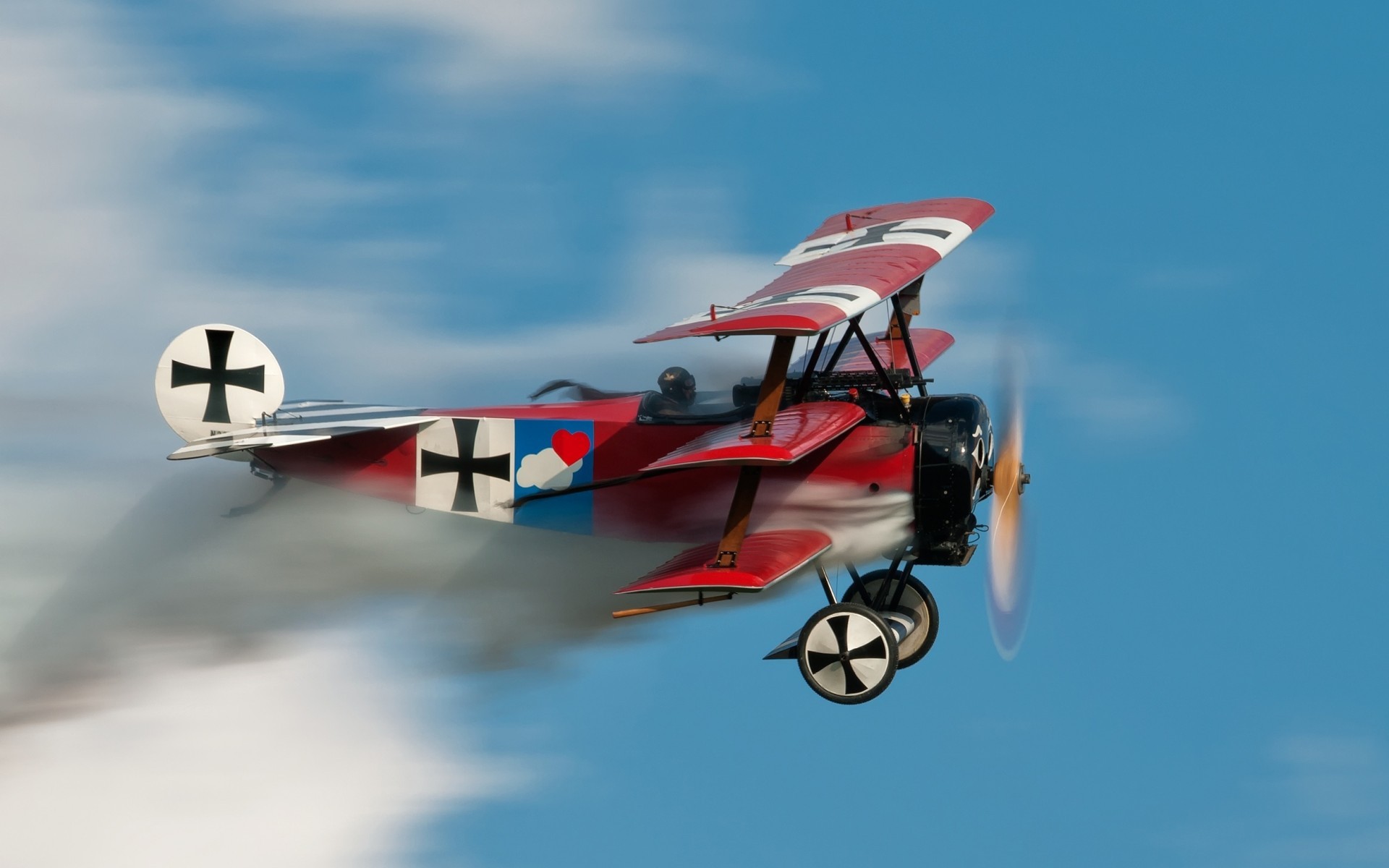 General 1920x1200 Fokker DR 1 vehicle aircraft military aircraft Dutch aircraft Fokker airplane pilot men smoke flying simple background minimalism motion blur