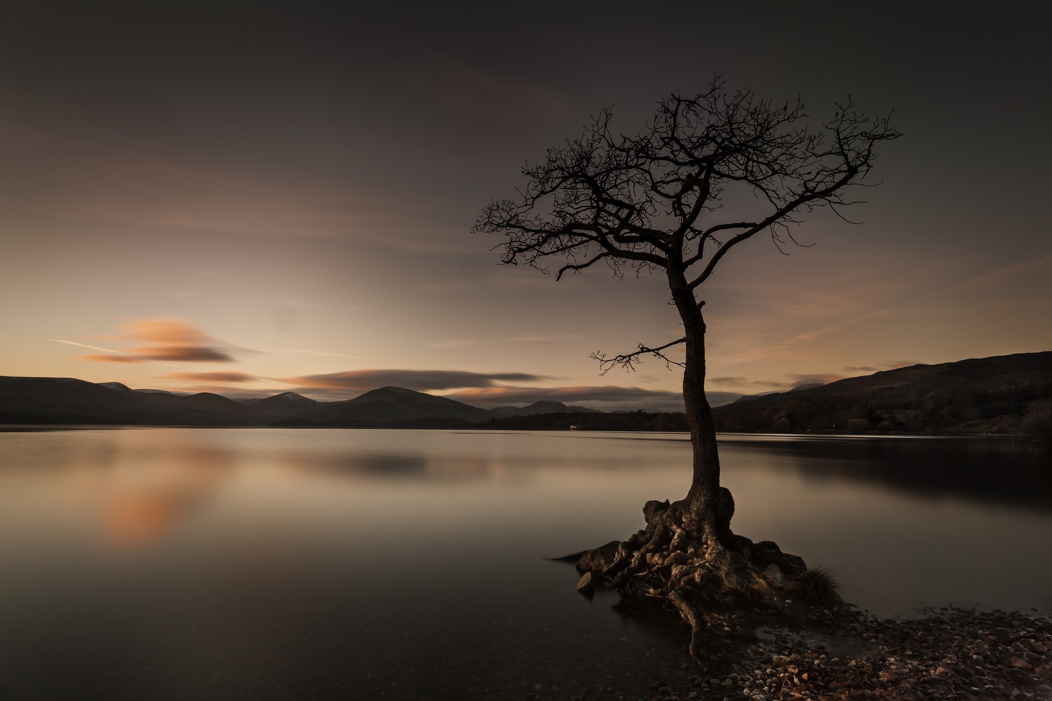 General 2048x1365 trees landscape long exposure lake dusk mountains calm waters water nature sky