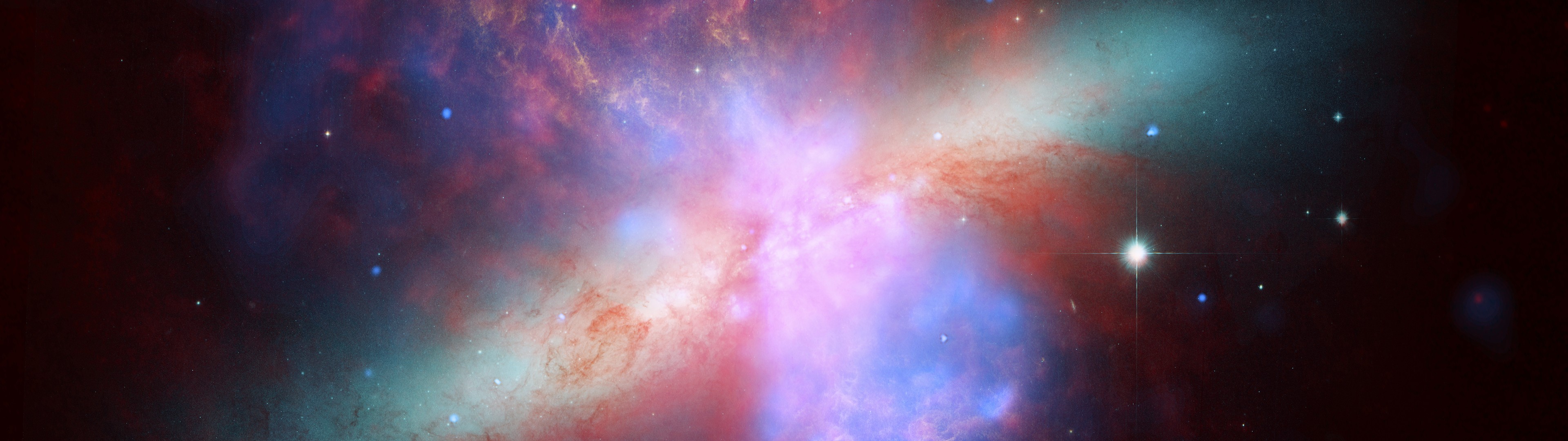 General 3840x1080 multiple display stars space colorful galaxy universe Messier 82 space art digital art