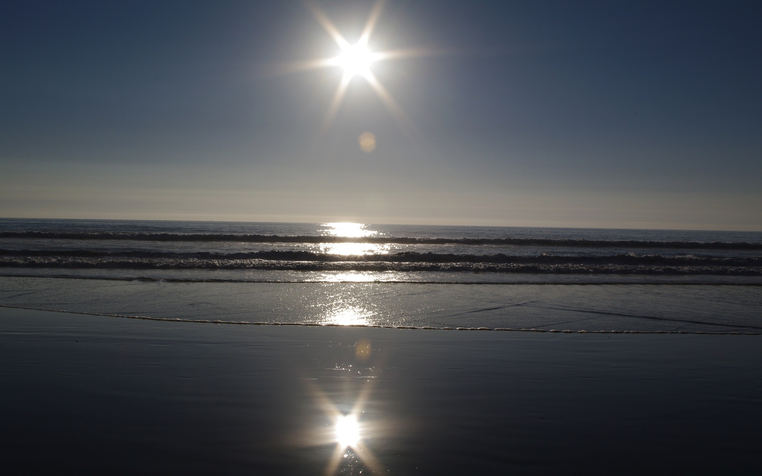 General 2560x1600 photography nature reflection Sun beach sea water California sky horizon USA sunlight