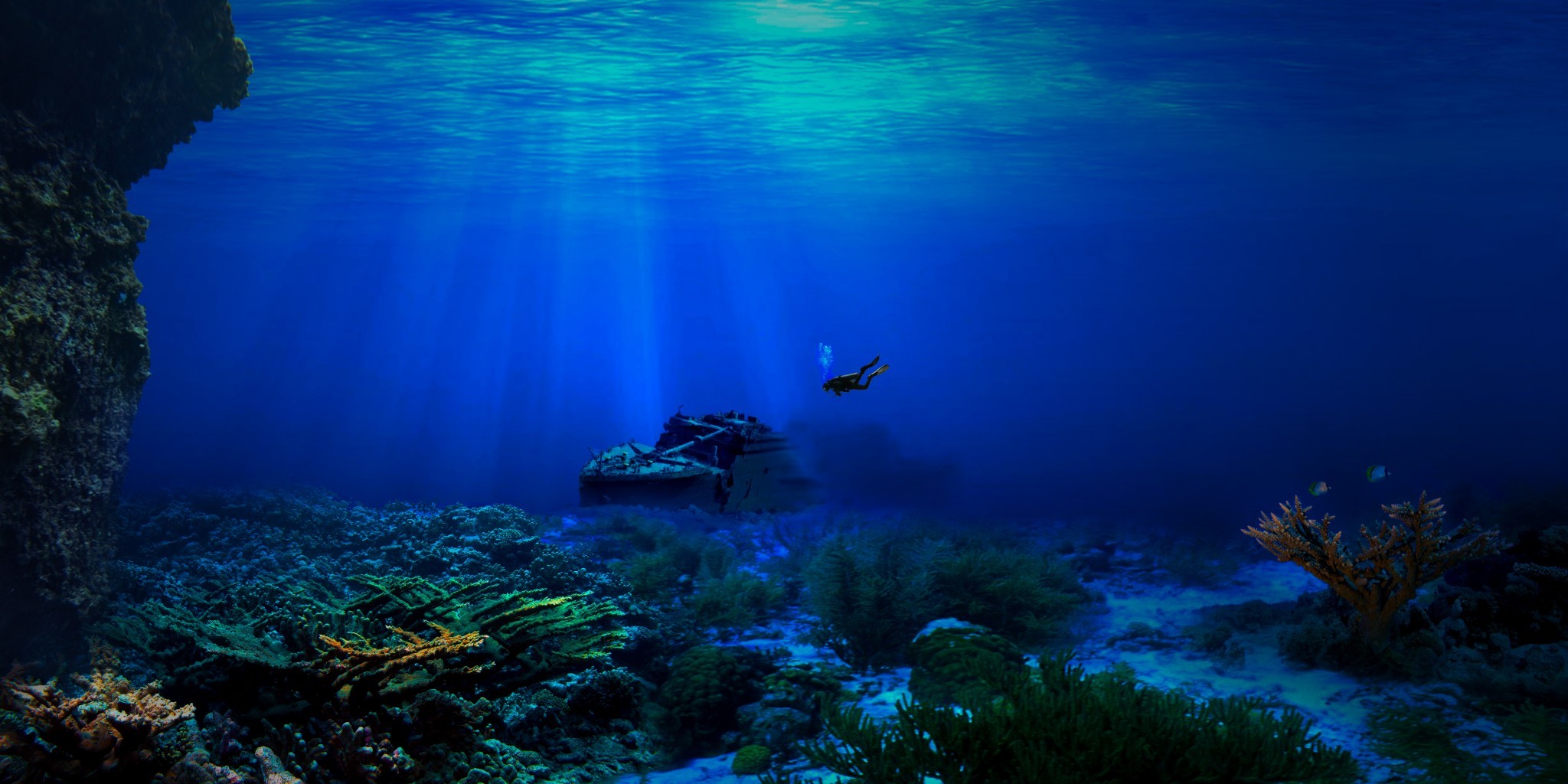 General 2048x1024 underwater divers sea wreck ship shipwreck