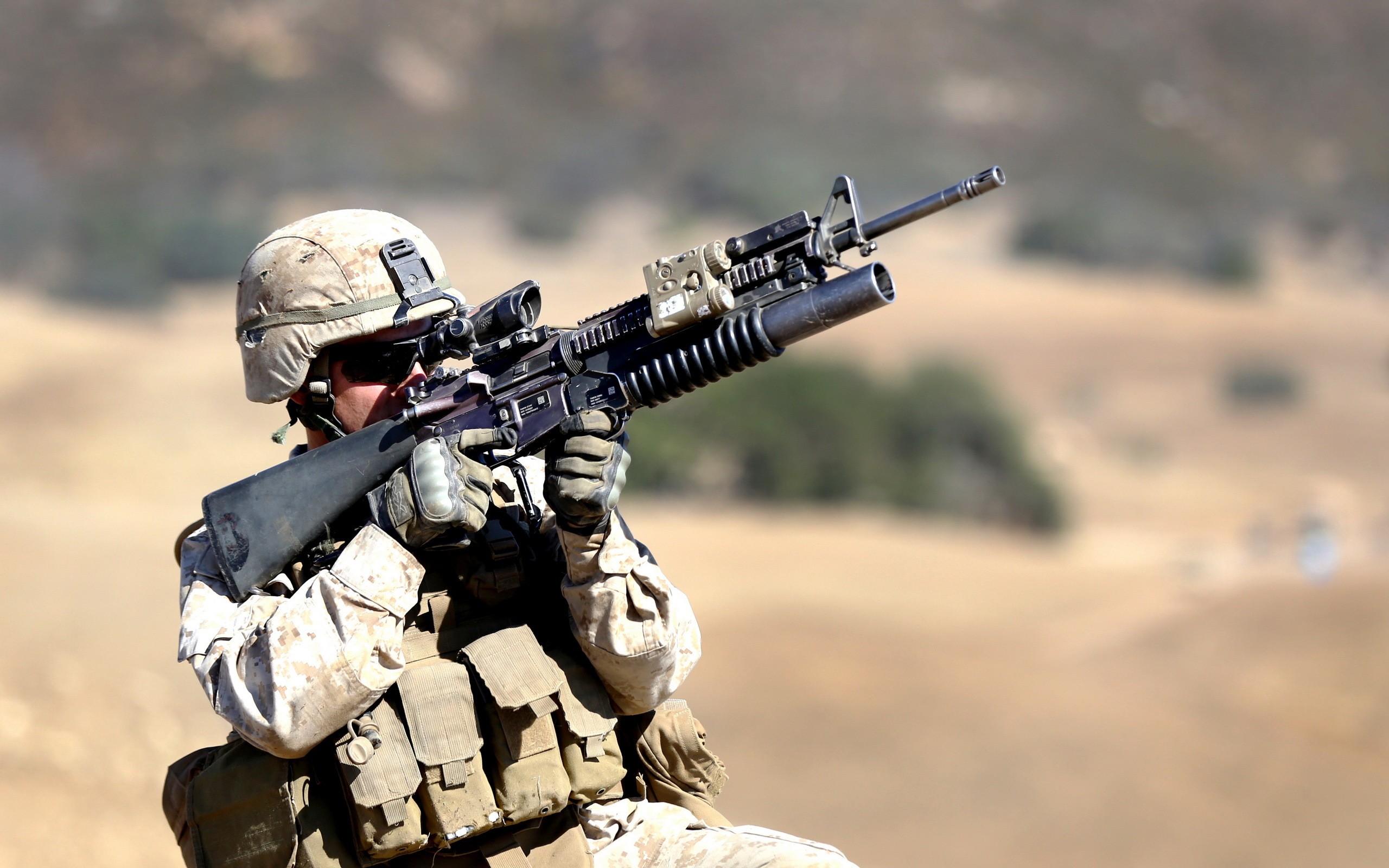 People 2560x1600 military soldier weapon gun AR-15 grenade launchers ACOG men aiming United States Marine Corps