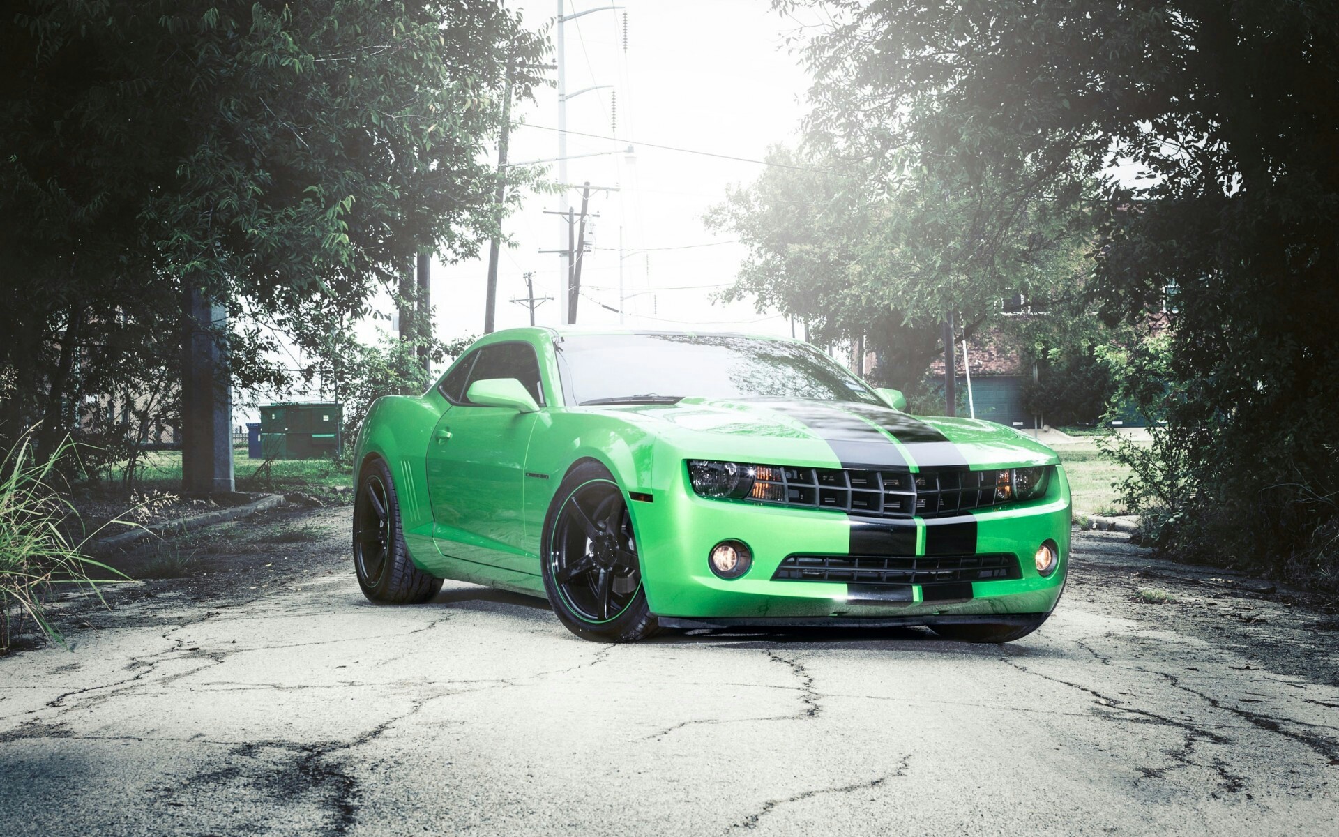 General 1920x1200 car Chevrolet Camaro Chevrolet green cars vehicle muscle cars American cars racing stripes