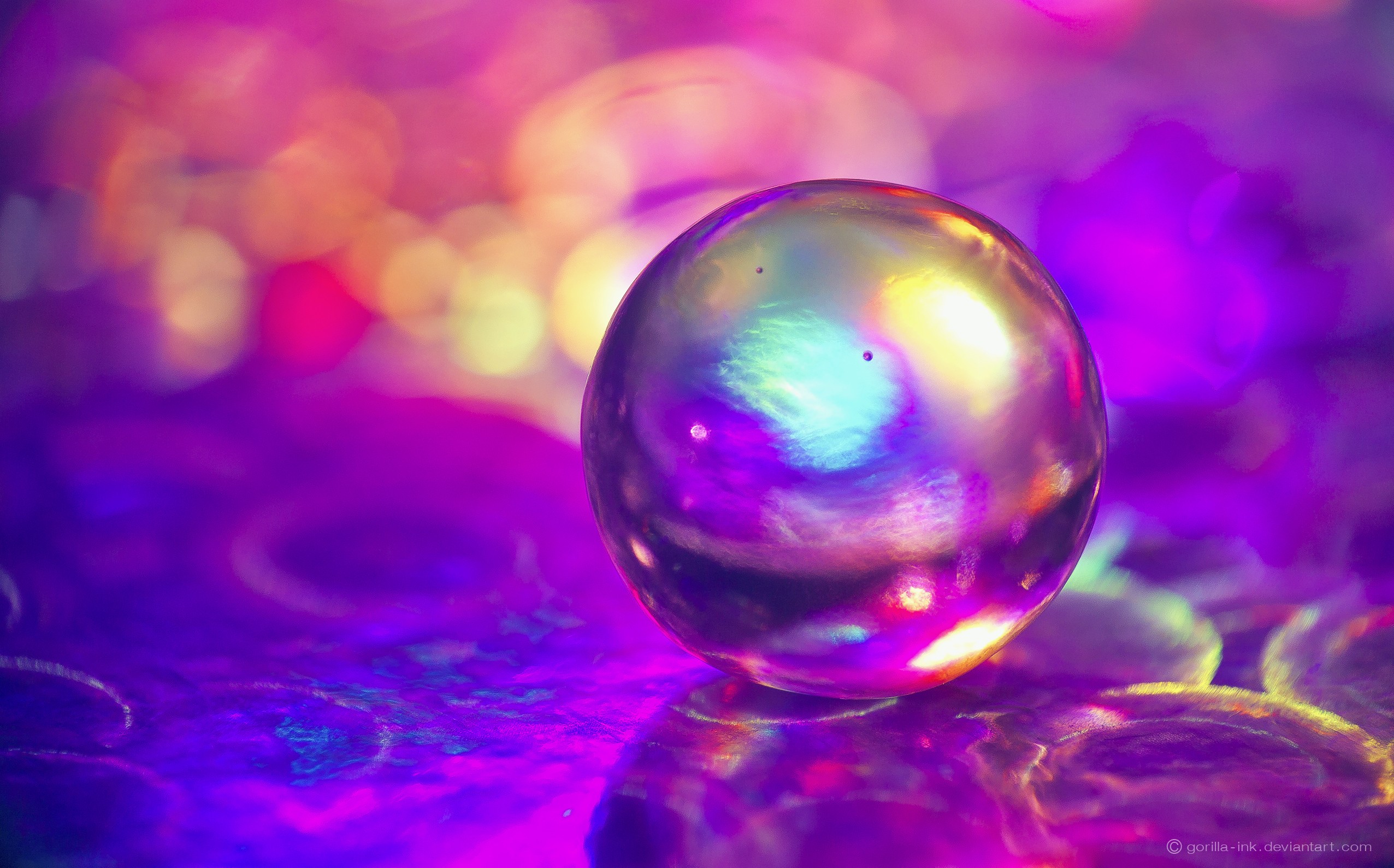 General 2552x1589 bubbles colorful macro bokeh pink sphere digital art watermarked DeviantArt reflection