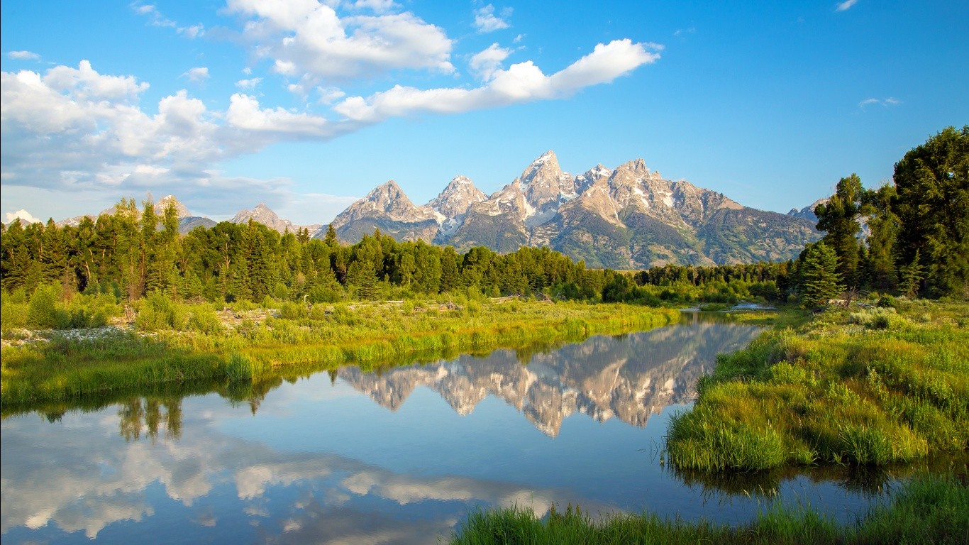 General 1366x768 Grand Teton National Park forest pond Wyoming USA nature mountains reflection