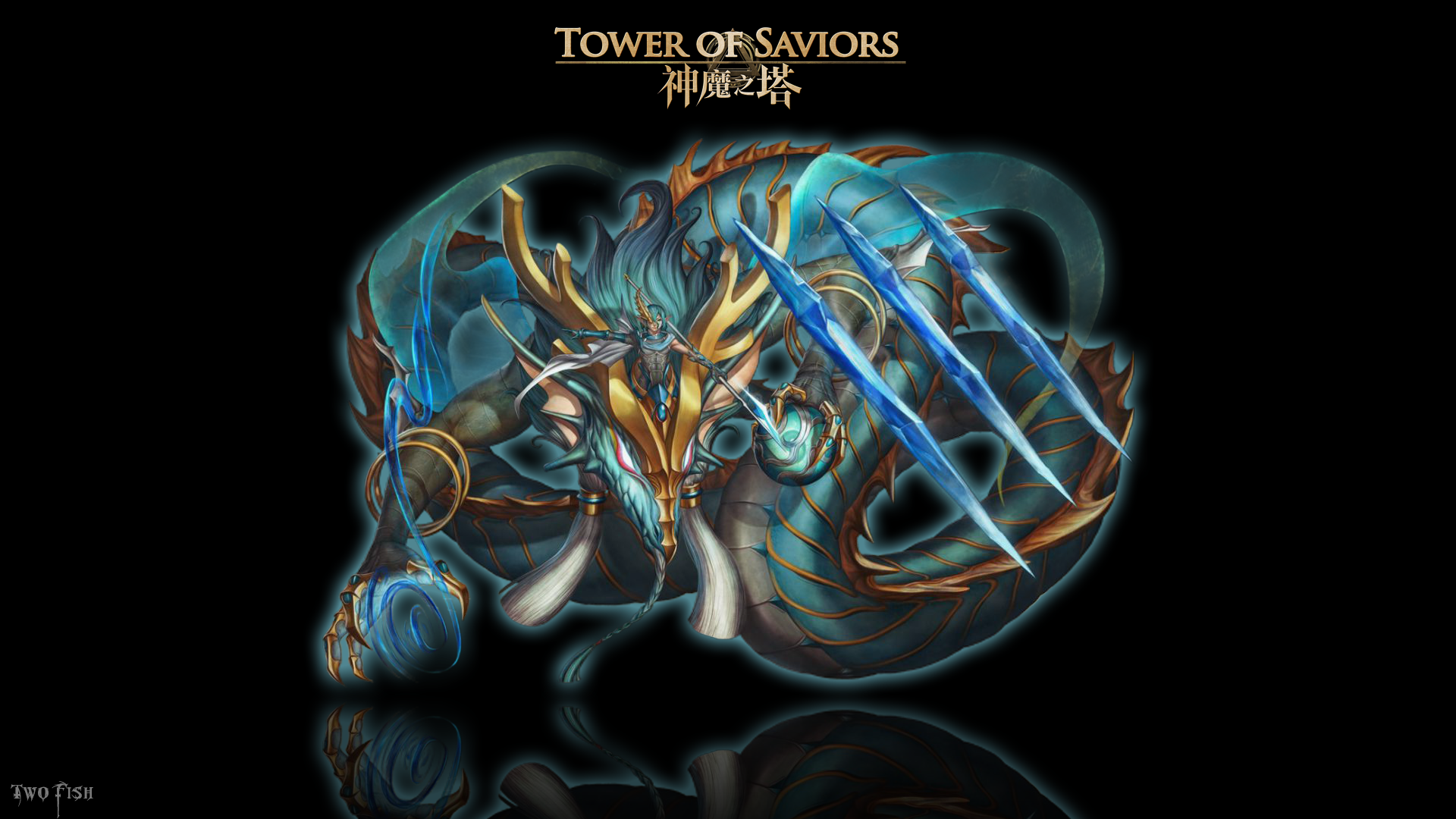 General 1920x1080 dragon Tower of Saviors anime black background simple background fantasy art reflection
