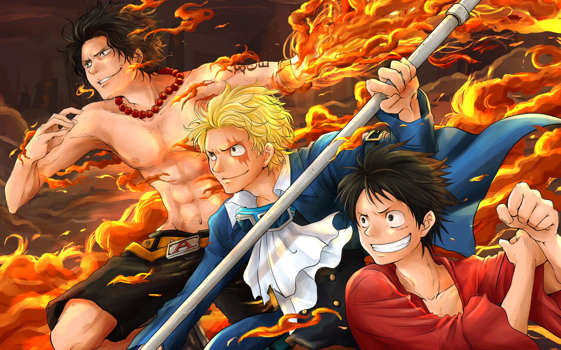 Anime 1920x1200 One Piece manga Sabo  Monkey D. Luffy Portgas D. Ace anime boys fire anime