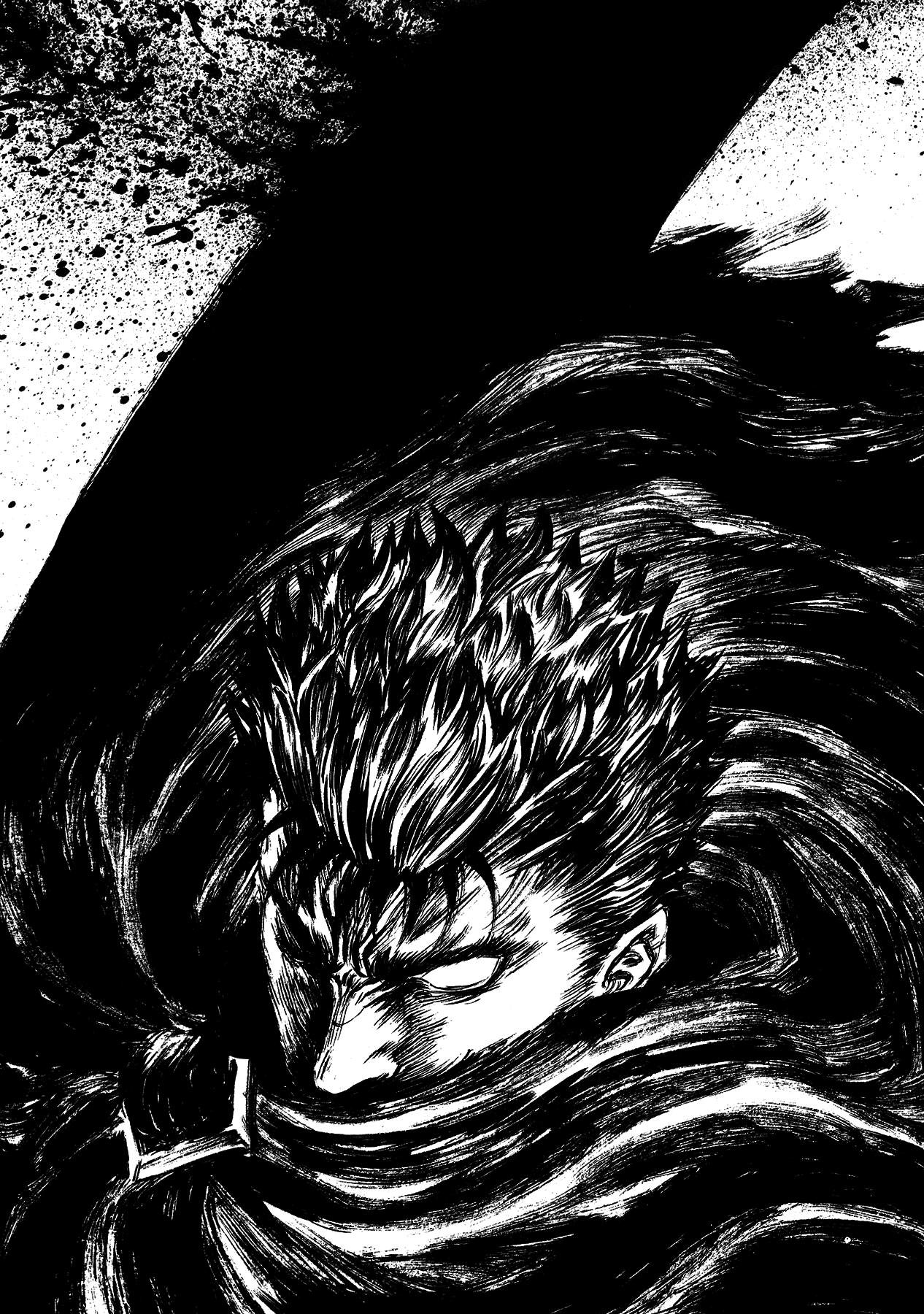 Anime 1266x1800 Berserk Kentaro Miura monochrome artwork anime anime boys face dark