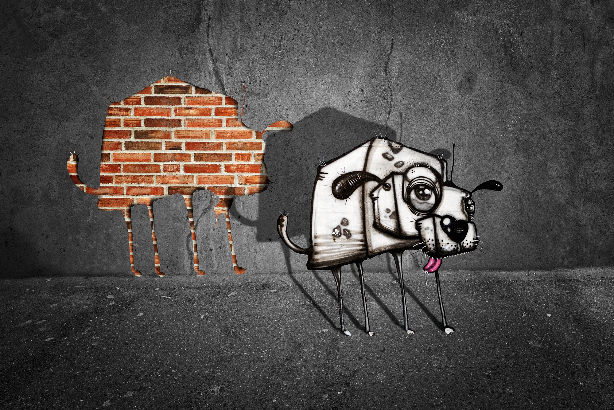 General 2000x1335 animals dog graffiti digital art wall bricks shadow