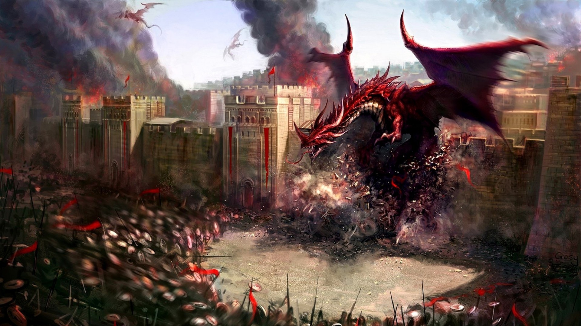 General 1920x1080 dragon fantasy art creature battle