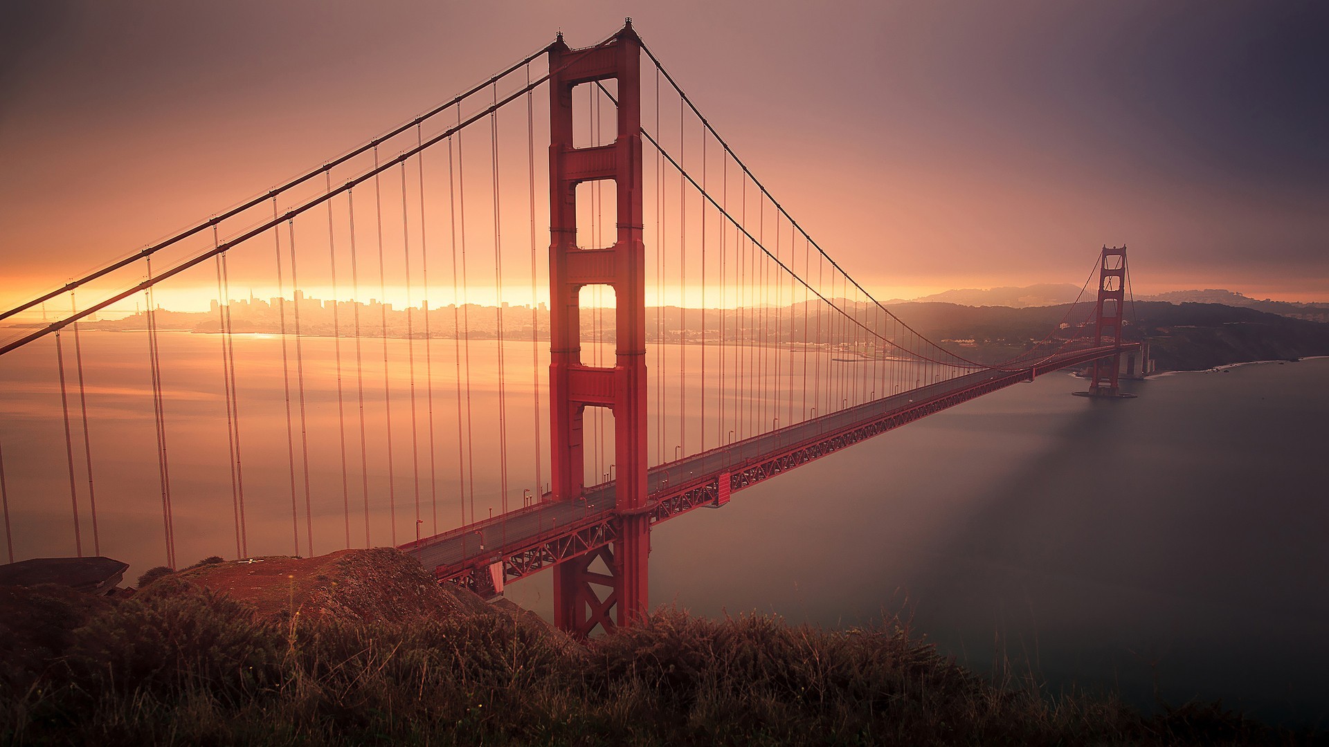 General 1920x1080 bridge Golden Gate Bridge USA construction San Francisco suspension bridge sunlight sky