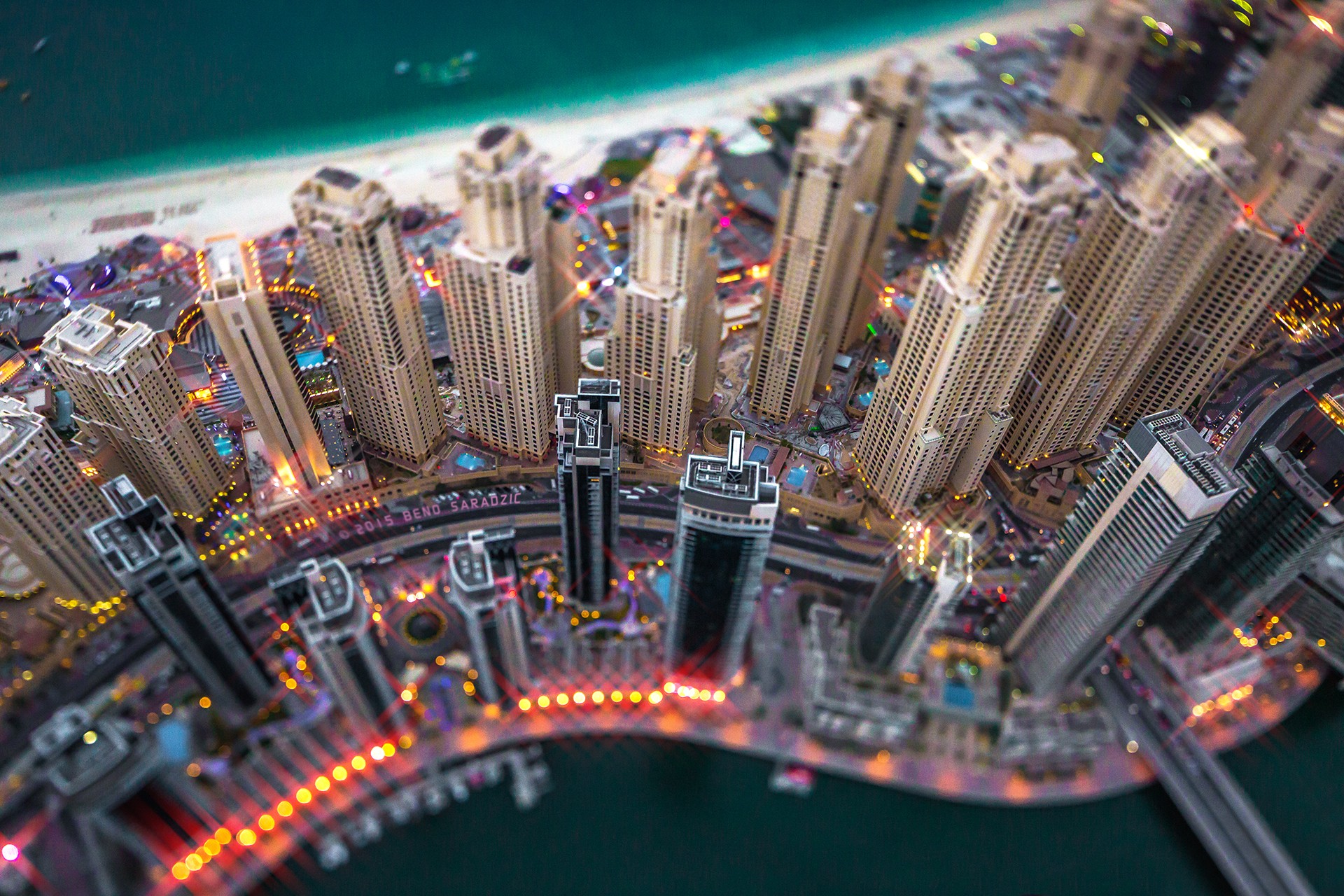 General 1920x1280 tilt shift cityscape Dubai United Arab Emirates skyscraper lights aerial view digital art city lights